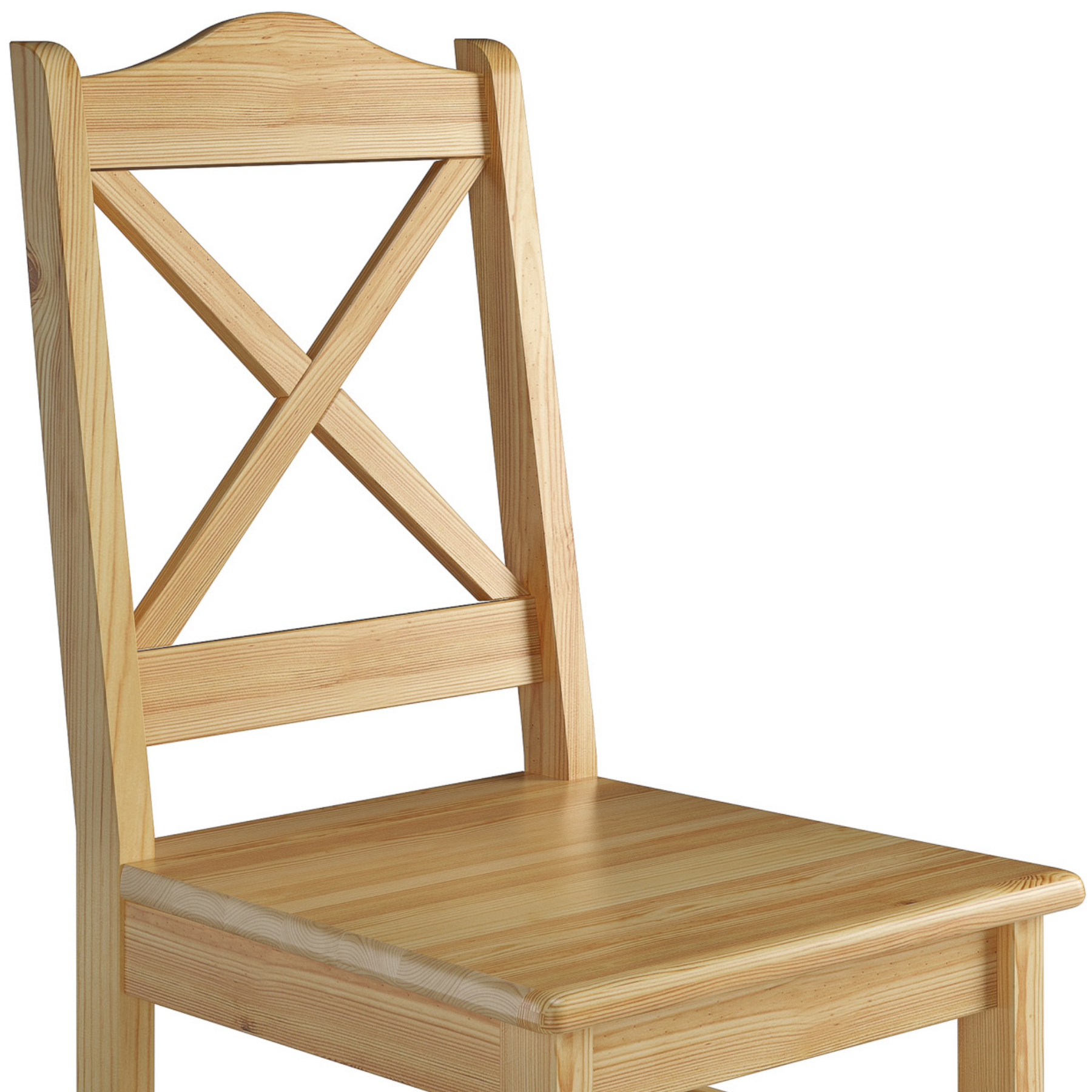 holzstuhl, stuhl, naturholz, gekrönte rückenlehne, crisscross lehne, Stabiler Holzstuhl aus massiver Kiefer, Modell 20, klar lackiert, traditionelles Design - Kreuz in Stuhllehne mit geschwungenen Abschluss
