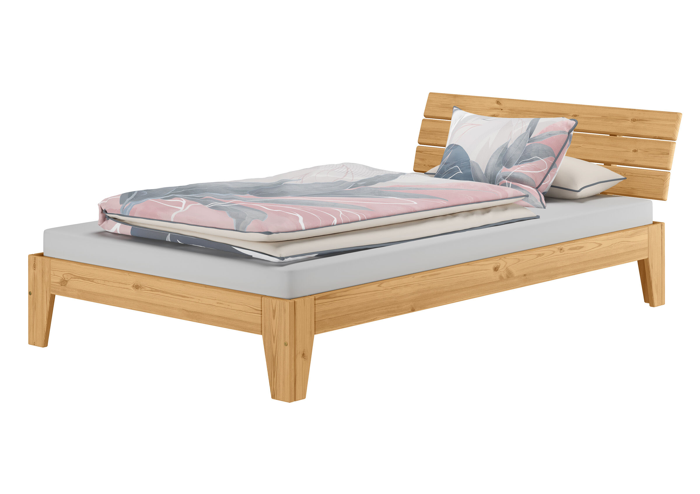 Holzbett, Bettrahmen, Lattenrost, Kopfteil, Bettwäsche-Set, Vollholzbett 120x200 mit Kopfteil