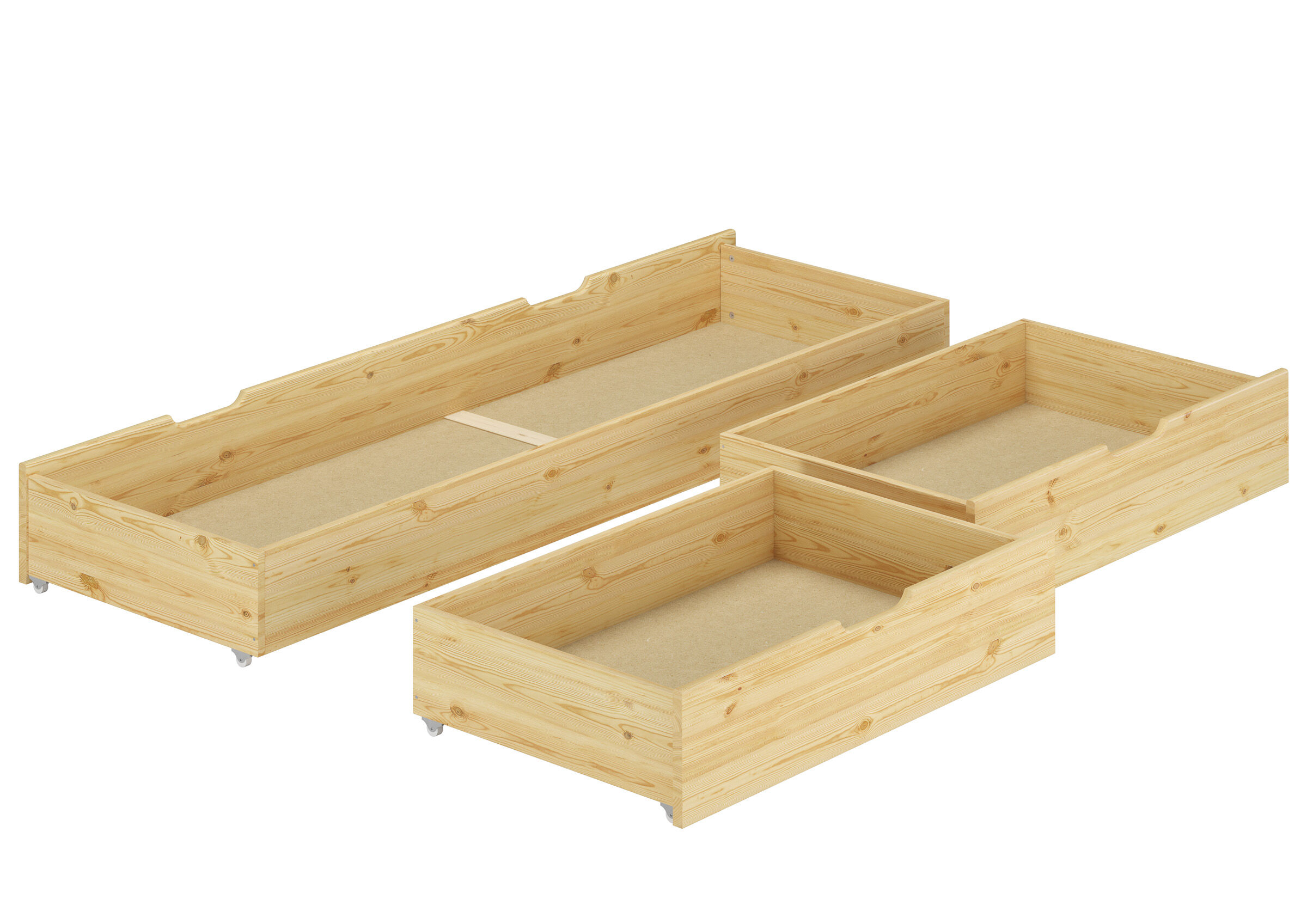 Holzboxen, Kisten, Aufbewahrung, Rollenboden, Zusammenklappbar, 3 Schubladen fürs Bett