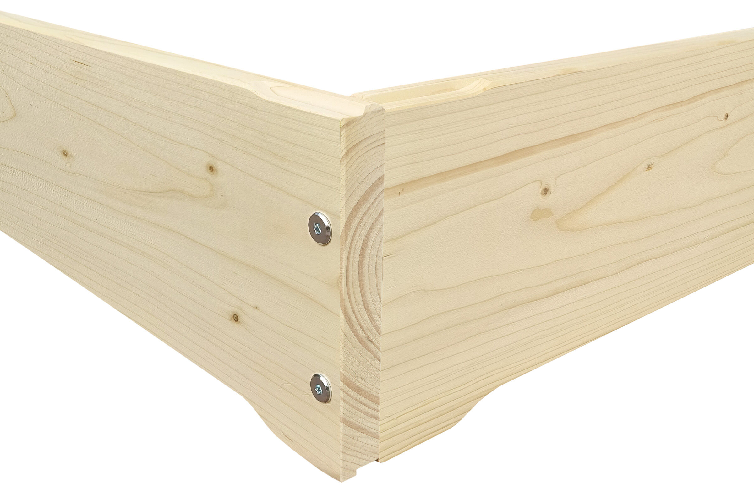 Holzbox, Holzblock, Kiste, Holzbausatz, Holzplatte, Detailbild des Bettes 80x200 Fichte geölt
