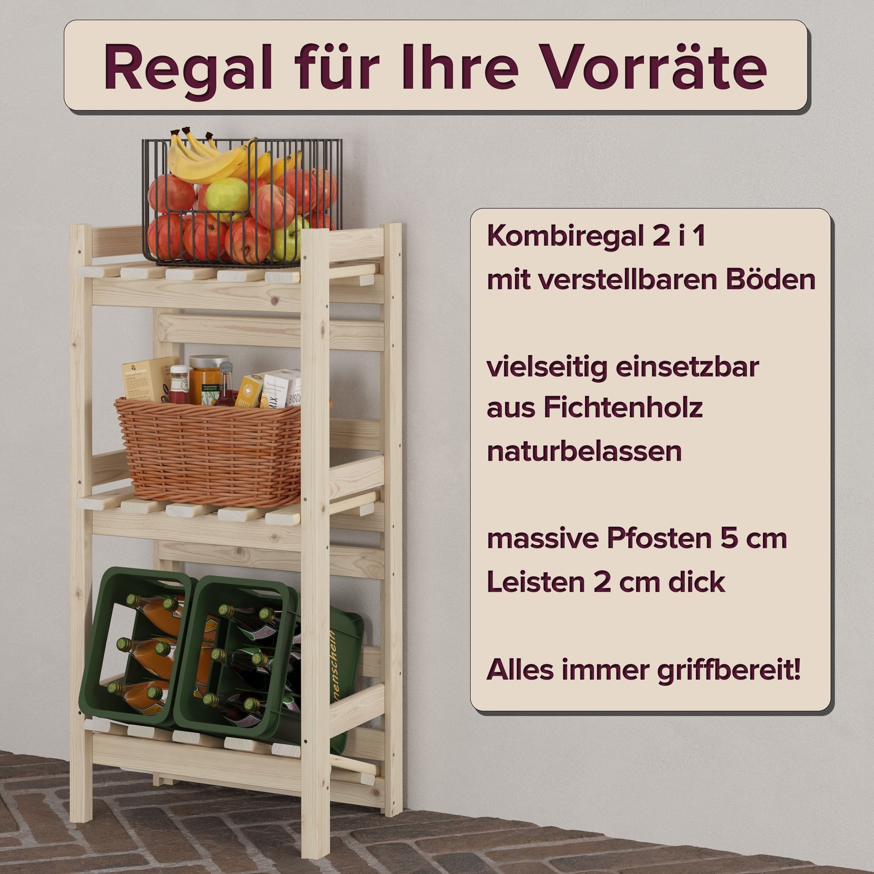 Holzregal, Regal, Aufbewahrung, Kellerregal, Garderobe Organizer, Regal für Vorräte