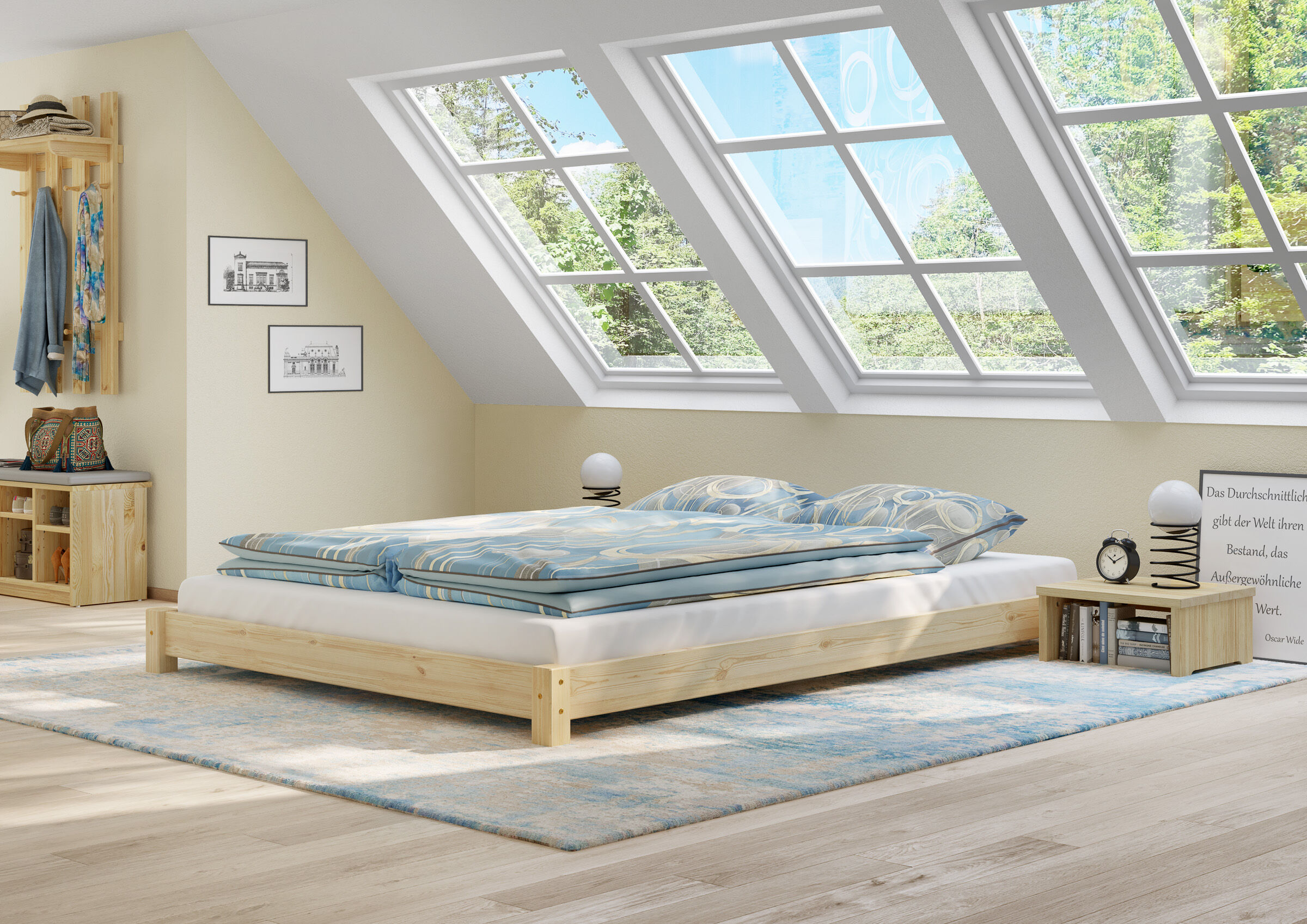 kinderzimmer, bettenrahmen, doppelbett, dacron, bodenbelag, Schlafzimmerbild des Bodenbettes 140x200