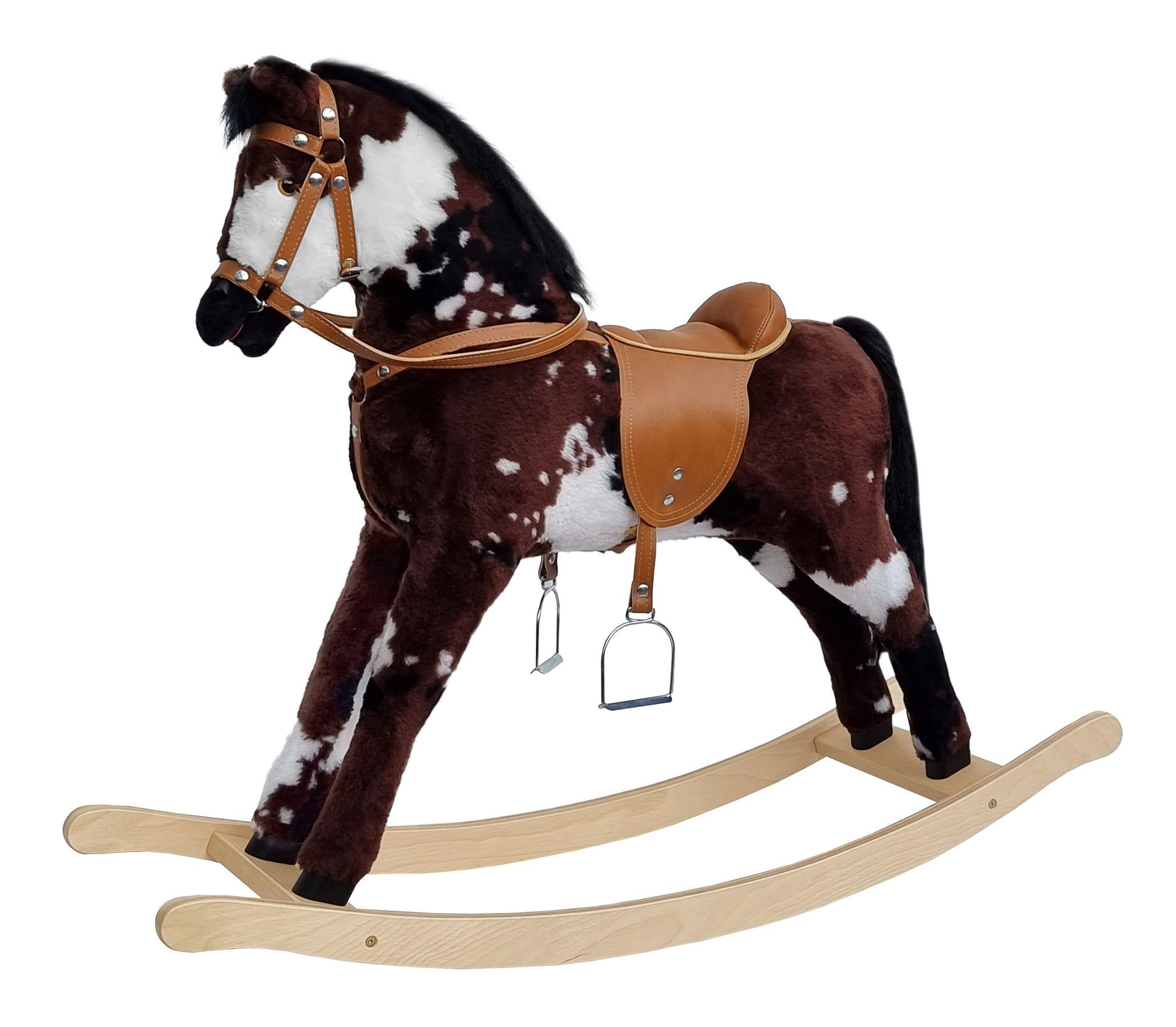 Grand cheval à bascule Cheval en peluche Cheval en bois tacheté 96-111