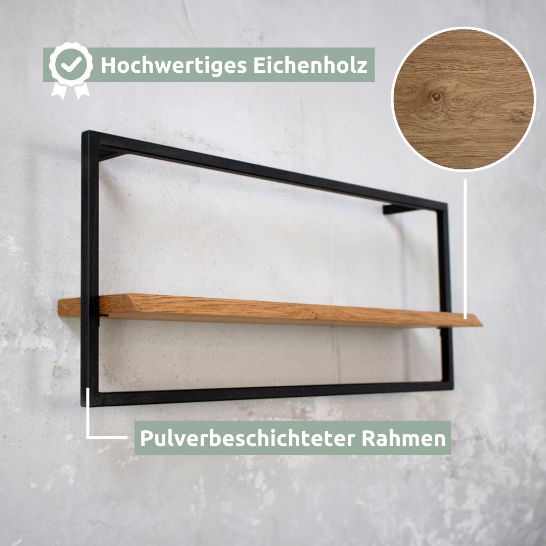 in Rahmen gefasstes Hängeregal schwarz gerahmtes Eichenregal