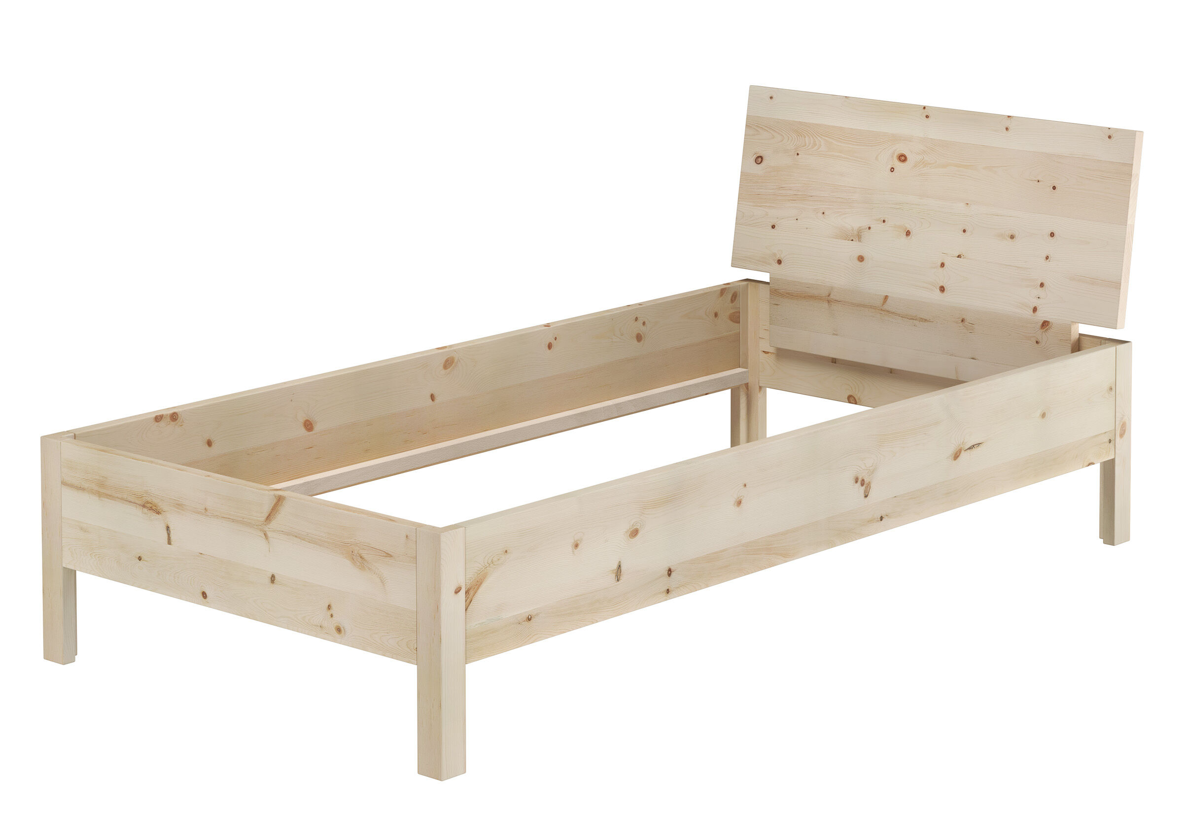 Holzbett, Einzelbett, Kiefernholz, Holzlattenbett, Gästebett, Metallfreier Bettrahmen 90x200 mit Kopflehne