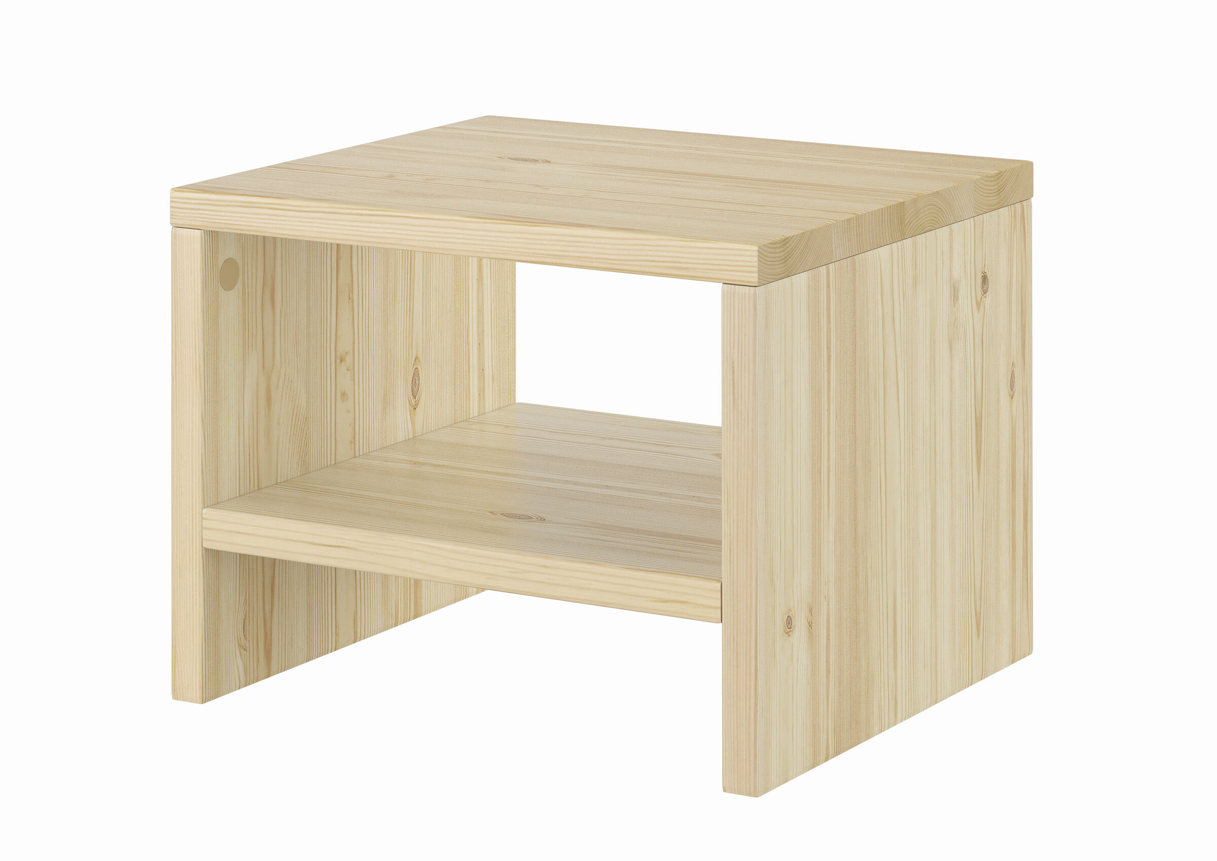 Holz Tisch, Kleiner Tisch, Nutzfläche offen, Massivholzoptik, Naturholz, Unbehandelter Massivholznachttisch aus Kiefer