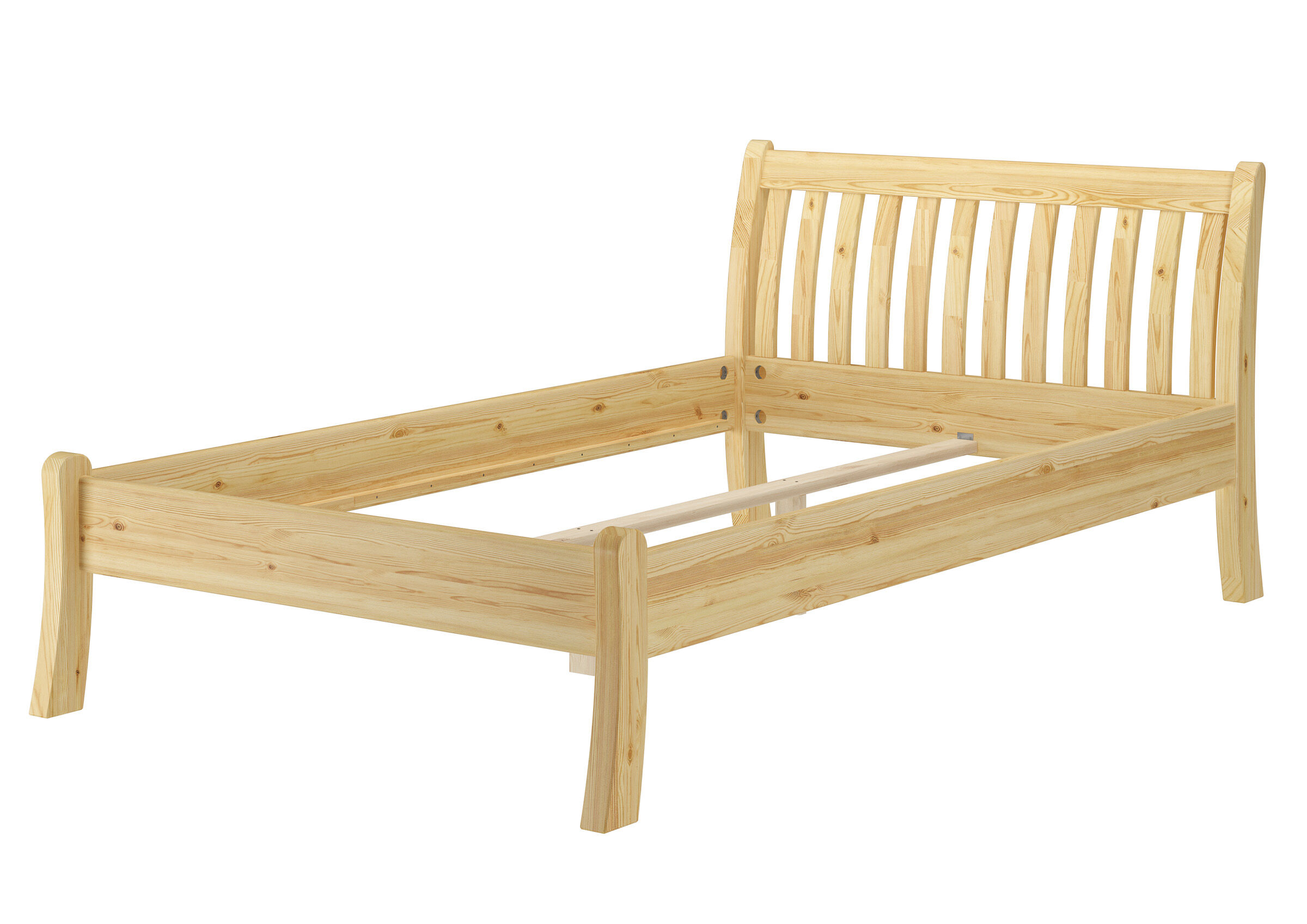 Holzbett, Kojenbett, Birke, Naturholz, Stäbchenrückseite, Modernes Kiefer Bett natur ohne Zubehör