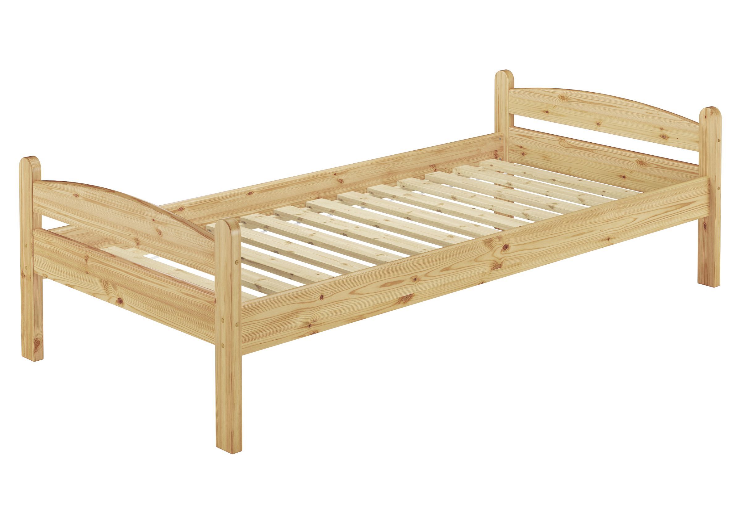 Holzbett, Einzelbett, Naturholz, Federholzgestell, Rahmenbett, Einzelbett Kiefer natur mit Rollrost