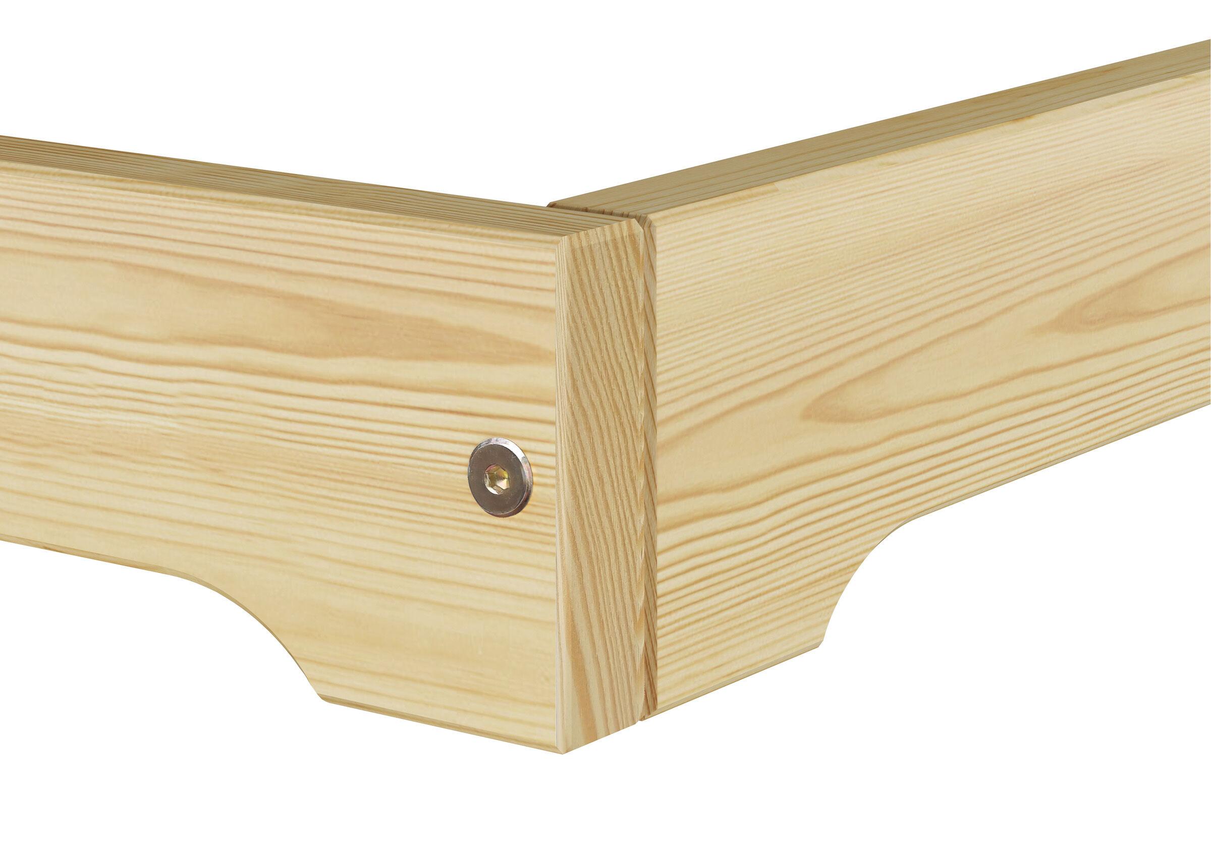 Stabile Eckverbindung des Niederflurbettes 100x220 Detailbild der Eckverbindung von außen