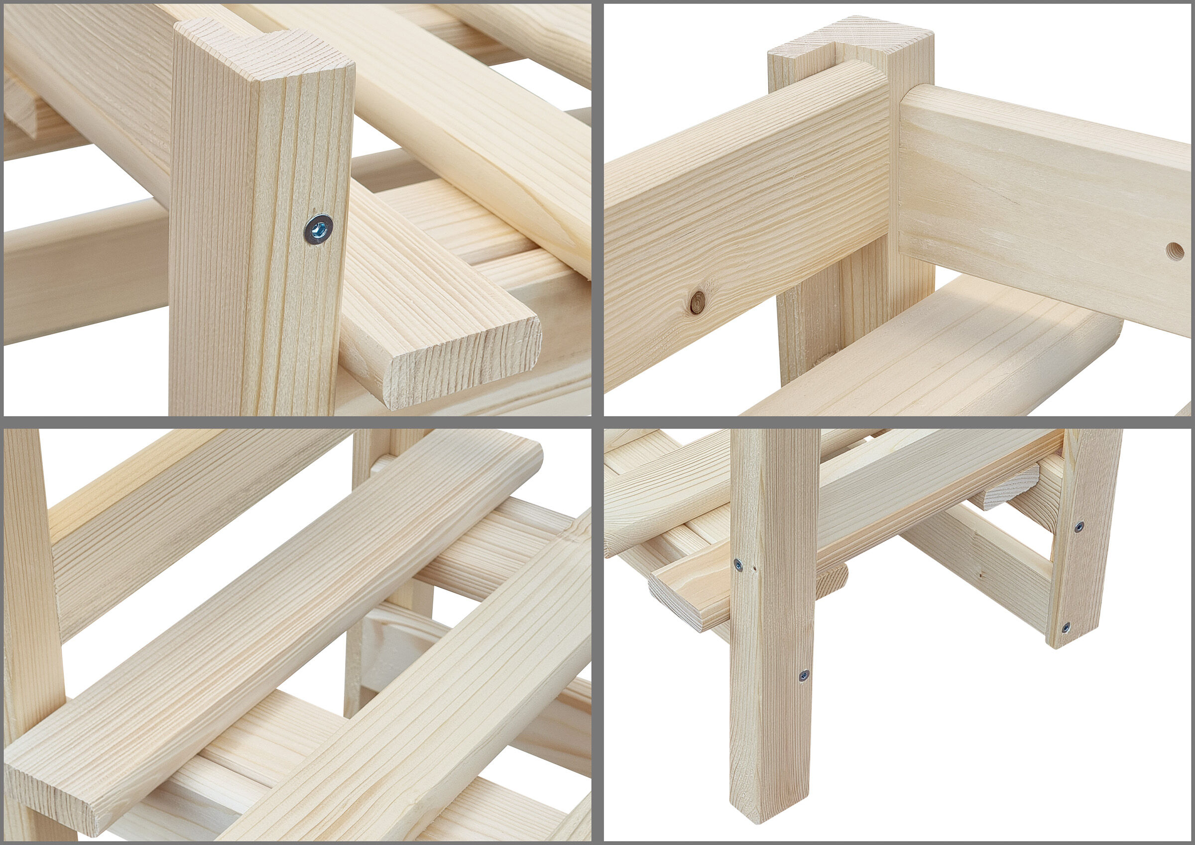 Holz-Regal, Holzleiter, Kiefernholz, Holzstruktur, Holzrahmen, Detailbilder Kellerregal aus Fichtenholz
