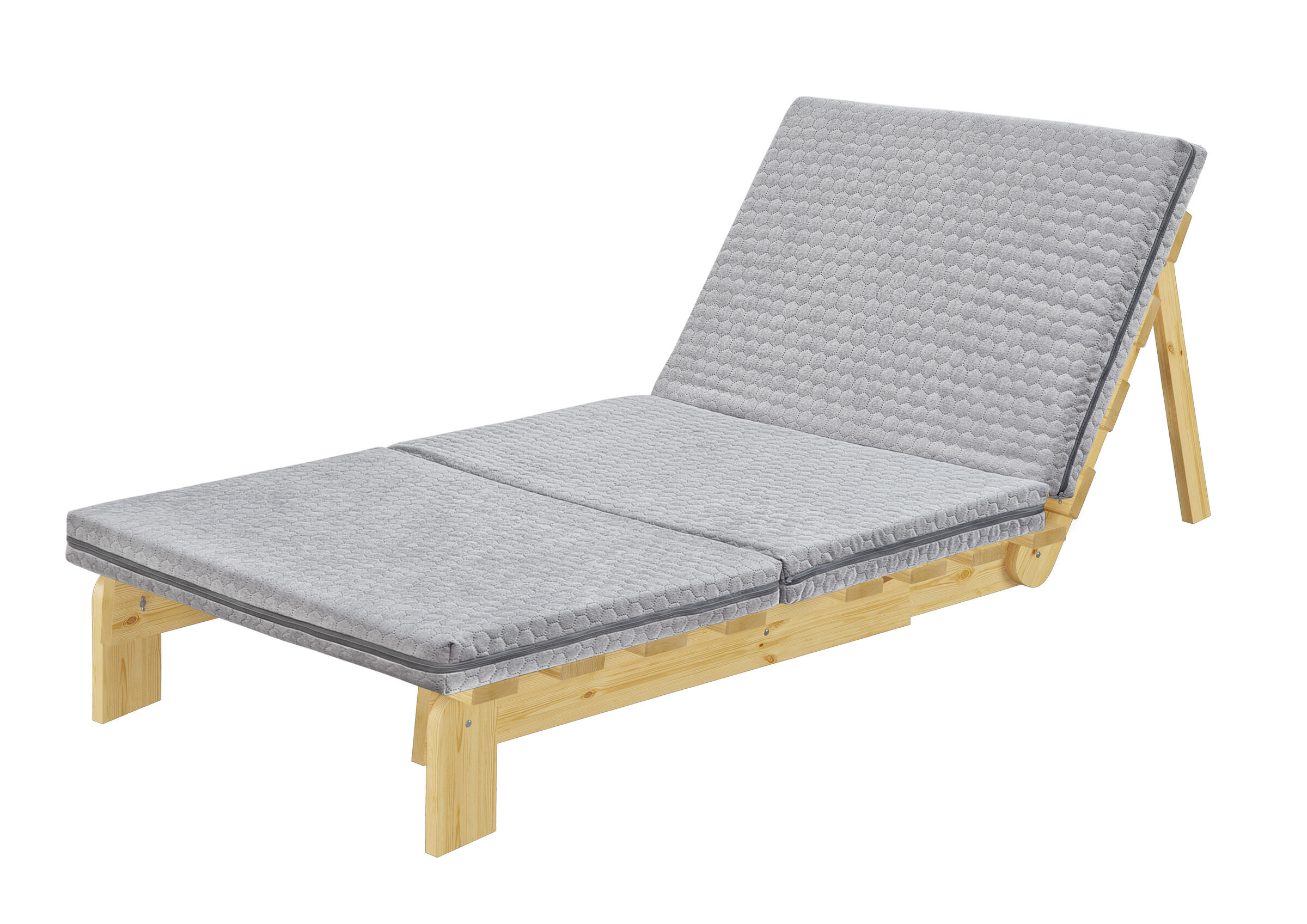 Schlafsofa, Schaumstoffkissen, grau, Holzgestell, Knicksofa, Stabile Liege aus Kiefer mit Matratze