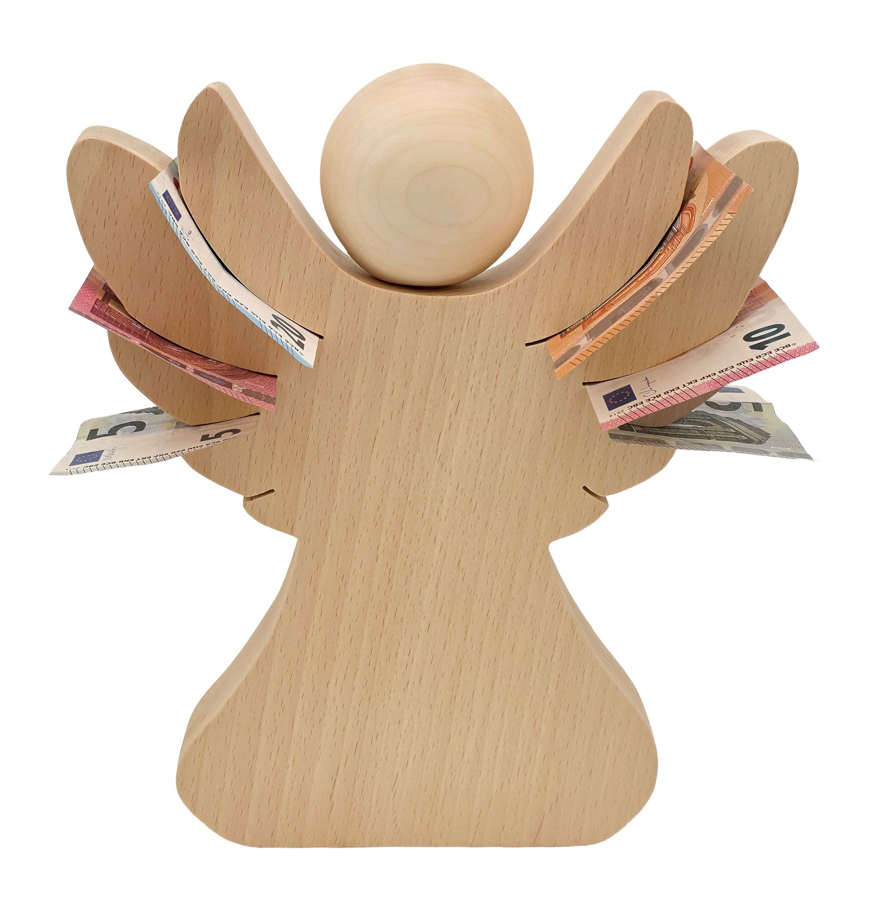 Engel, Geldsack, Holz, Geldbeutel, Geldscheine, Großer Echtholzengel aus Buche