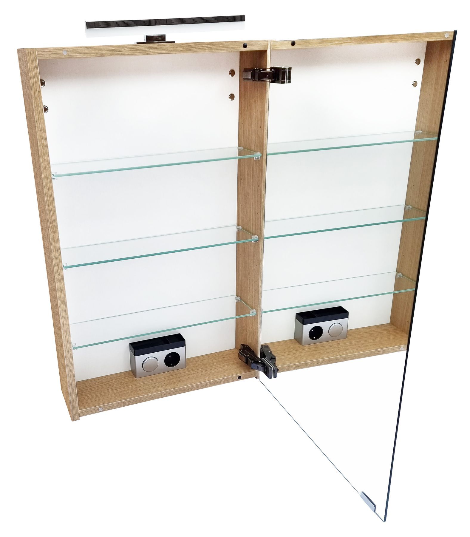 Vitrine, Glasregal, Glasscheibe, Hängeschrank, Holzrahmen, doppelt verspiegelt
