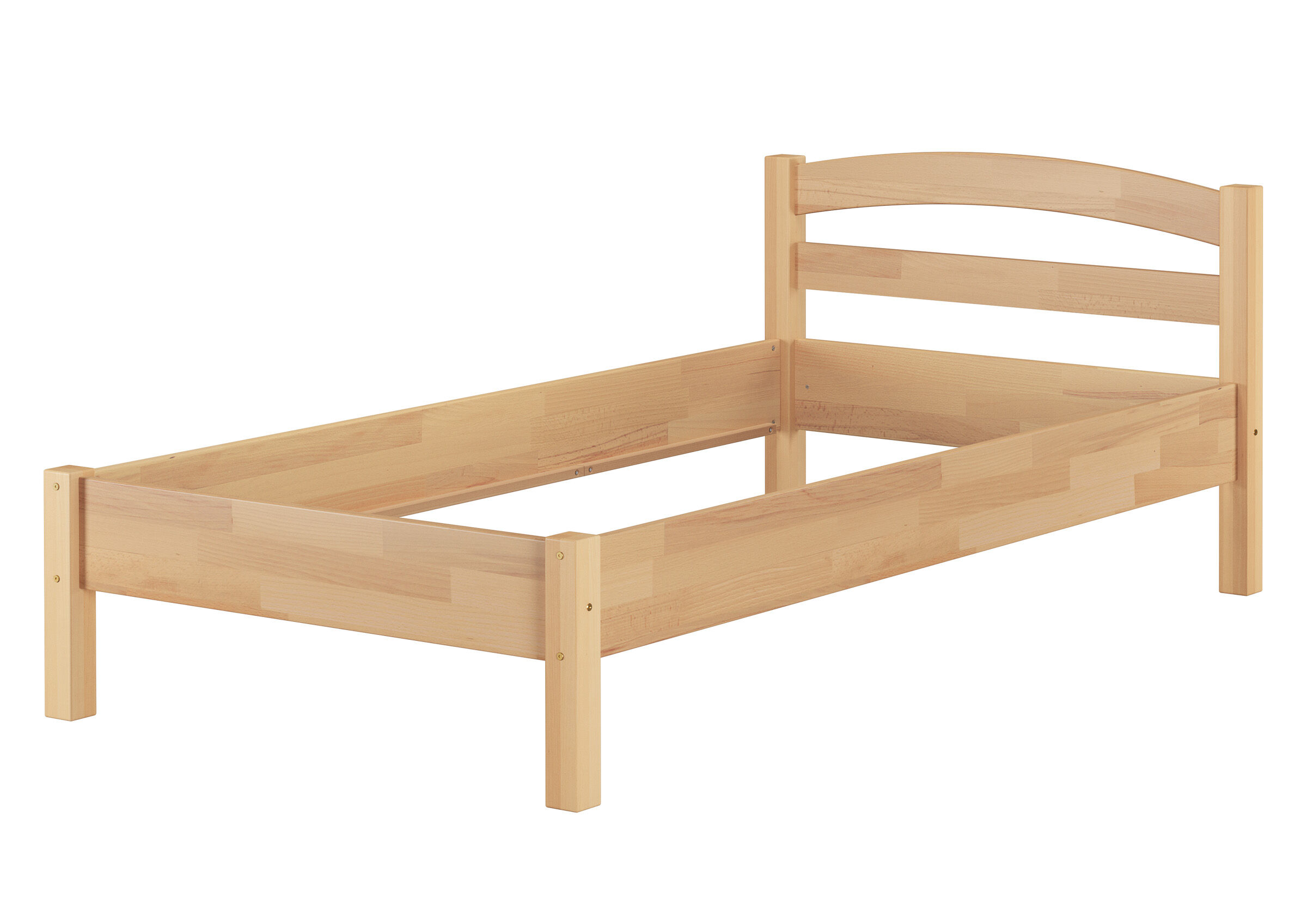Holzbett, Einzelbett, Massivholz, Naturholz, Kopfteil mit Lattenrohrstütze, Kinderbett Vollholz 90x200