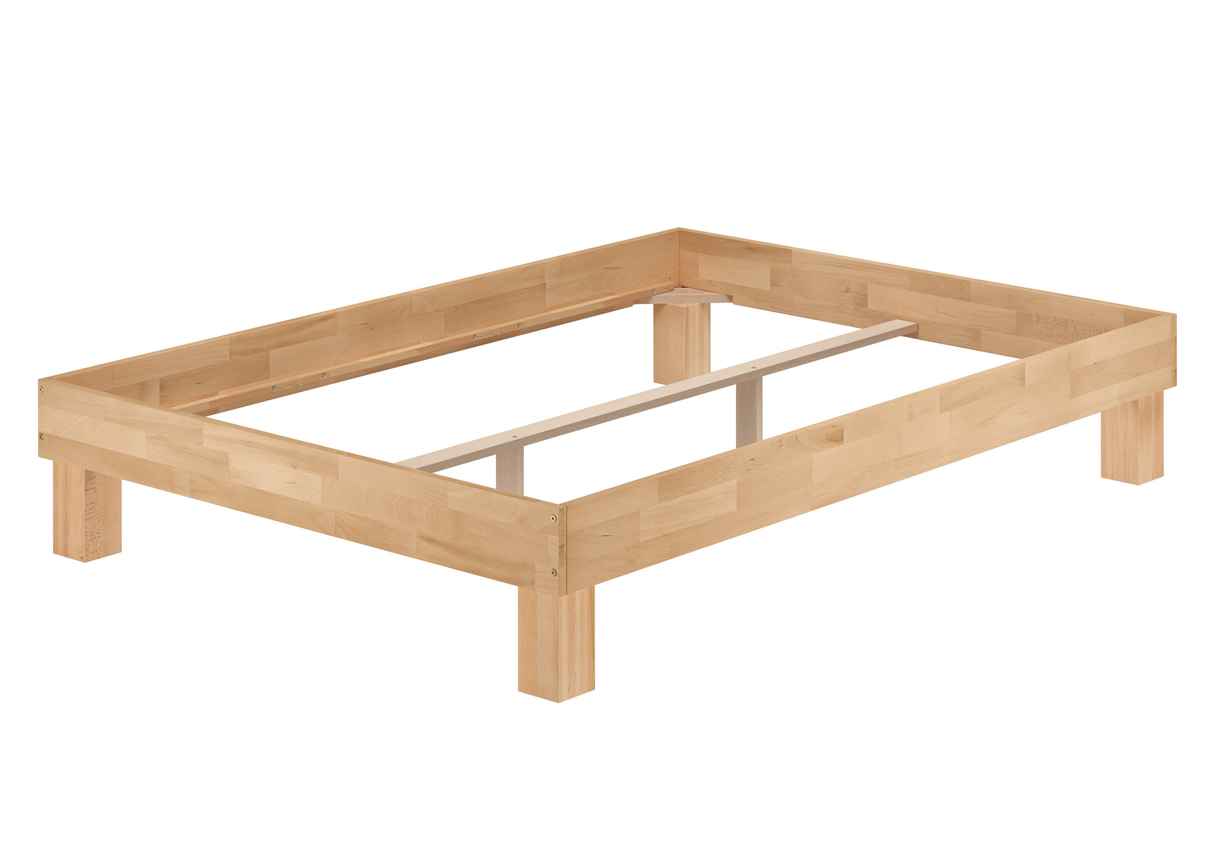 Holzbettrahmen, Bettkastenrahmen, Rahmenbett, Holzstruktur, Kiefernholz, Bettrahmen aus geplanktem Buchenholz ohne Zubehör