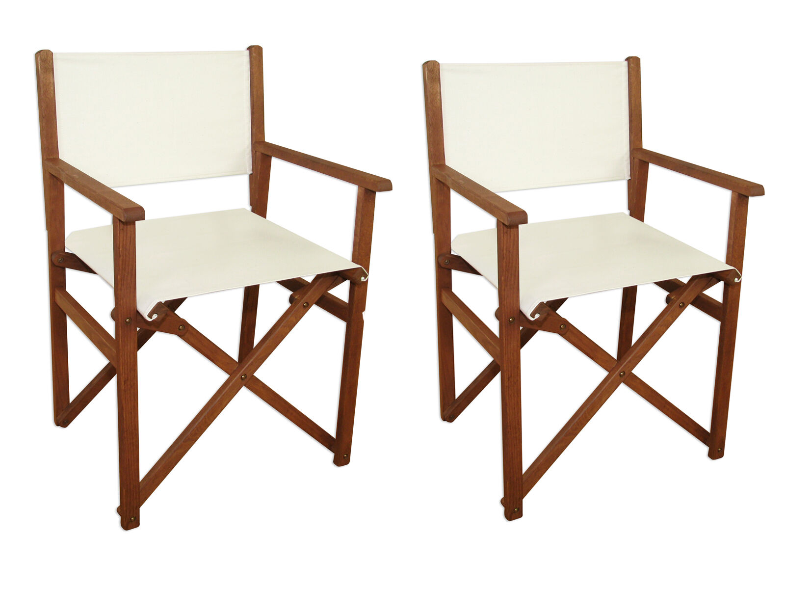 Holzstuhl, Klappstuhl, Sessel, Beige Stoff, Holzrahmen, 2 Stück Regiestühle weiß
