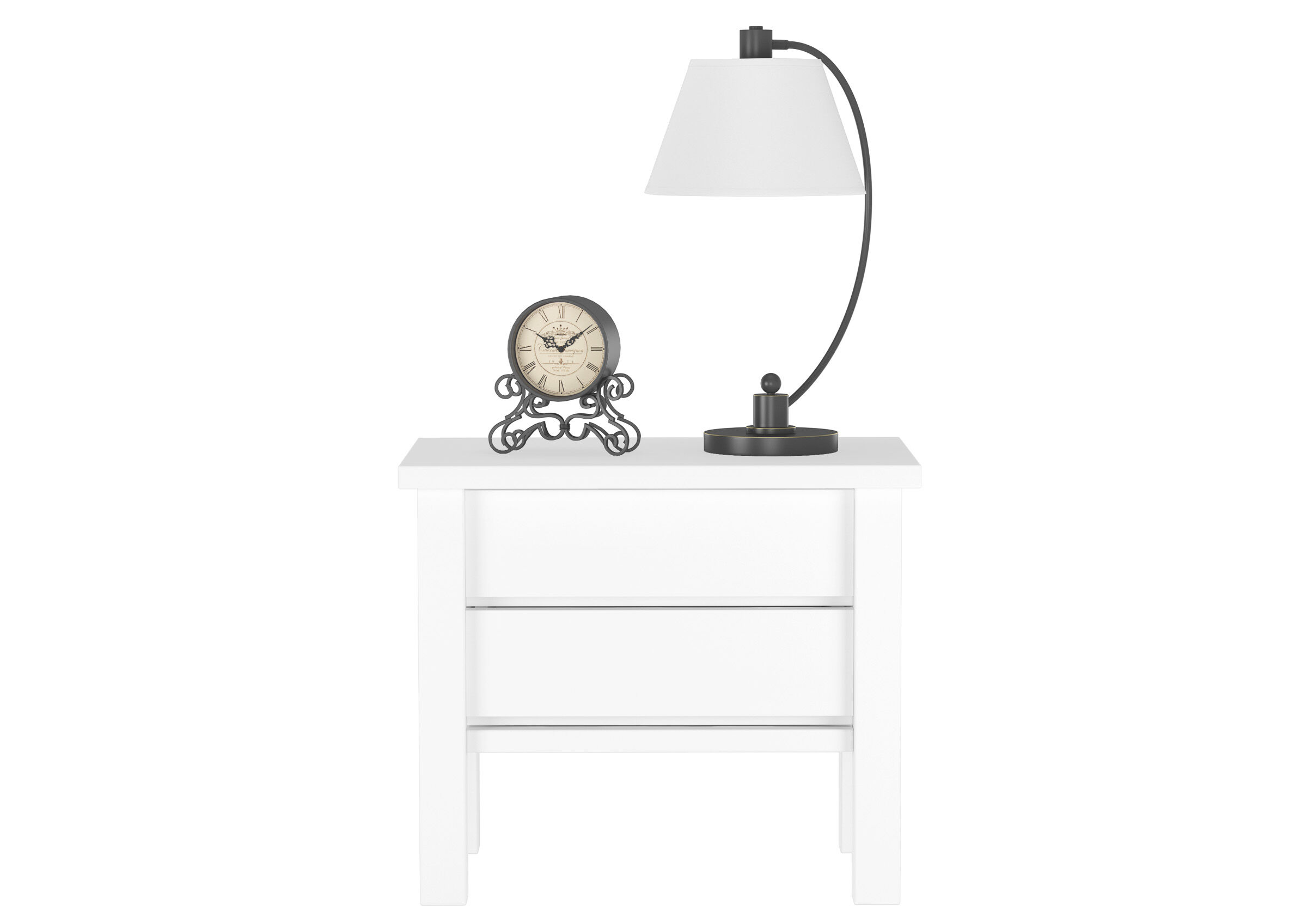 Tischlampe, Tisch, Schreibtisch, Uhr, Dekoration, Nachtkästchen weiß mit Lampe