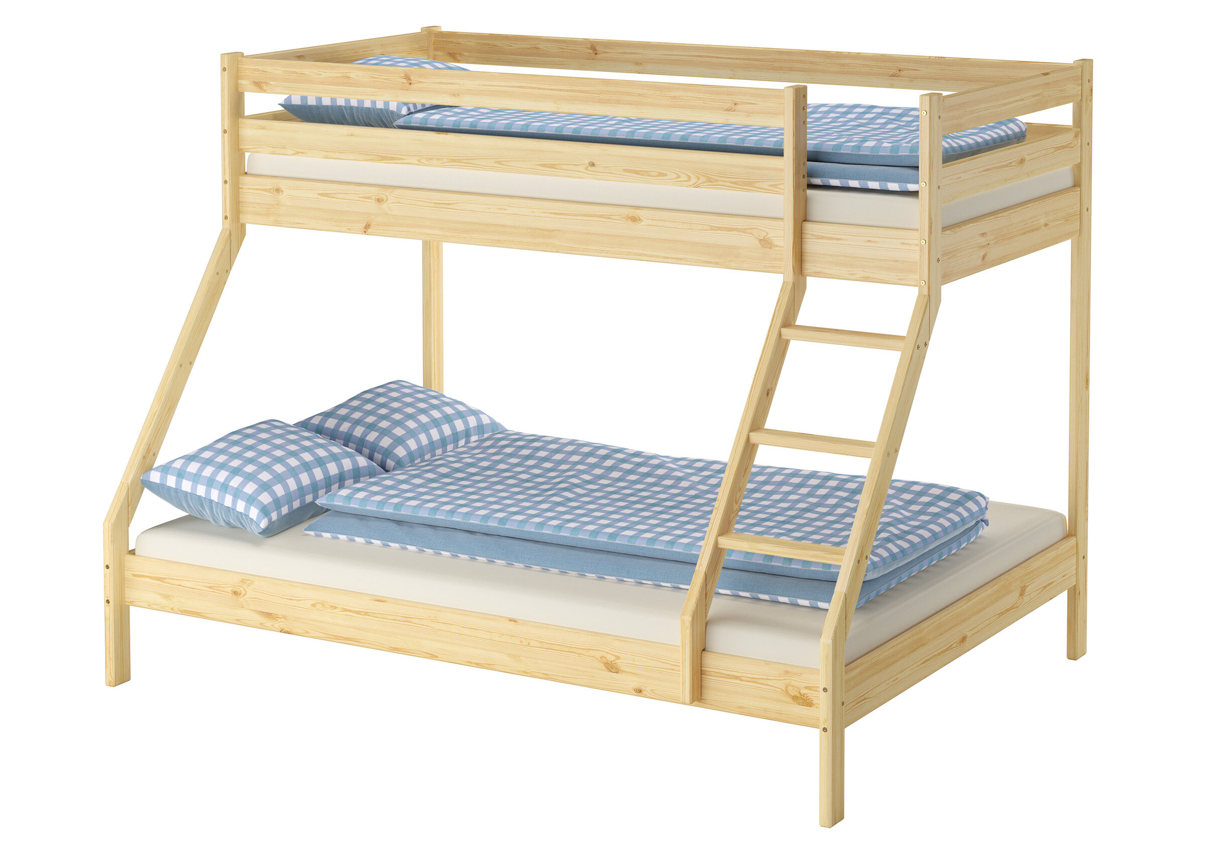 Hochbett, Holz, Kojenbett, Matratze, Bettwäsche, Stockbett Kiefer natur