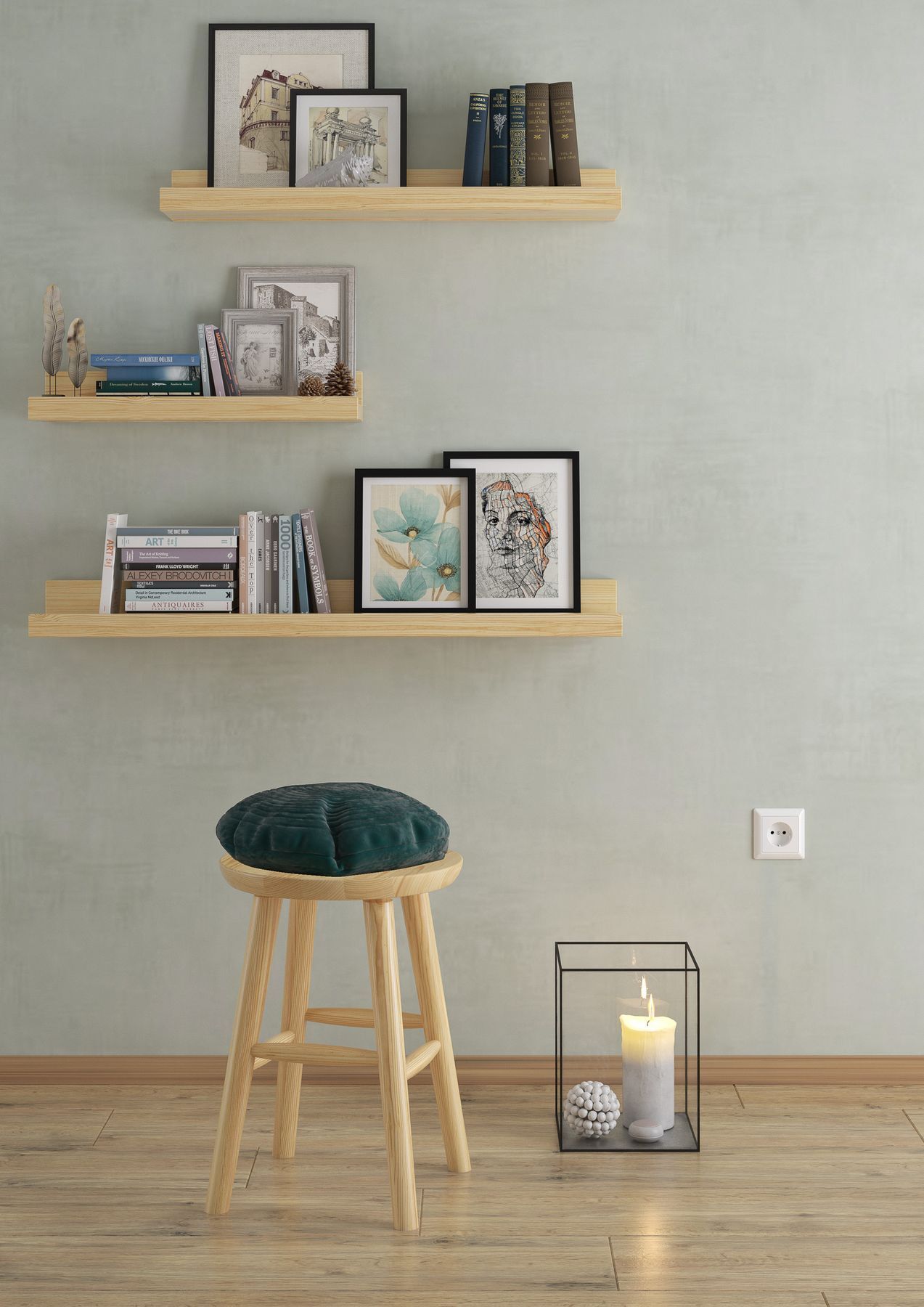 wandregal, setzkasten, wandboard, bücherregal, deko-schein, Holzhocker-sitzhocker-küchenhocker