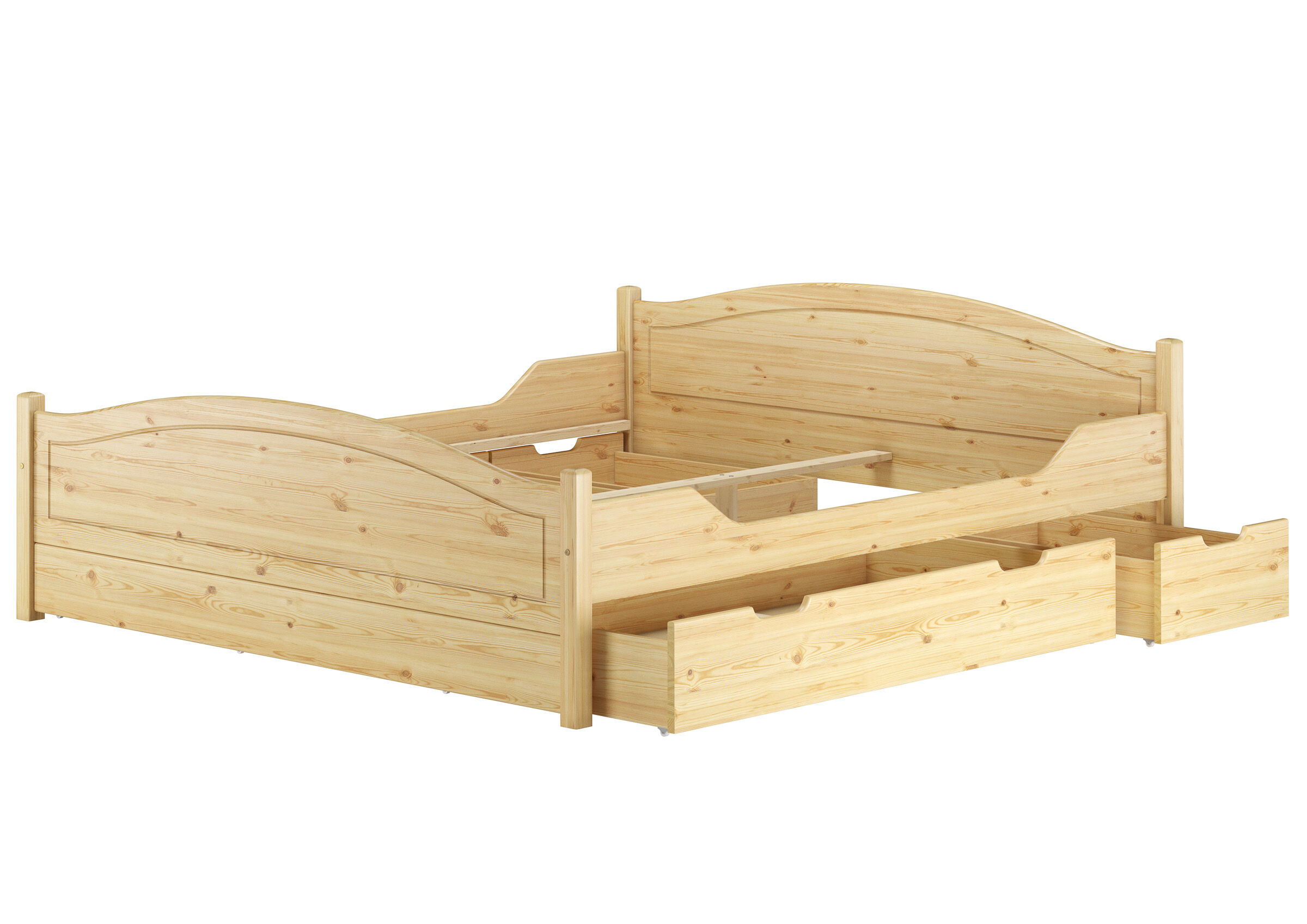 Holzbett, Kinderbett, Babybett, Kiefer, Ausziehbox, Doppelbett Kiefer natur ohne Zubehör mit Bettkasten