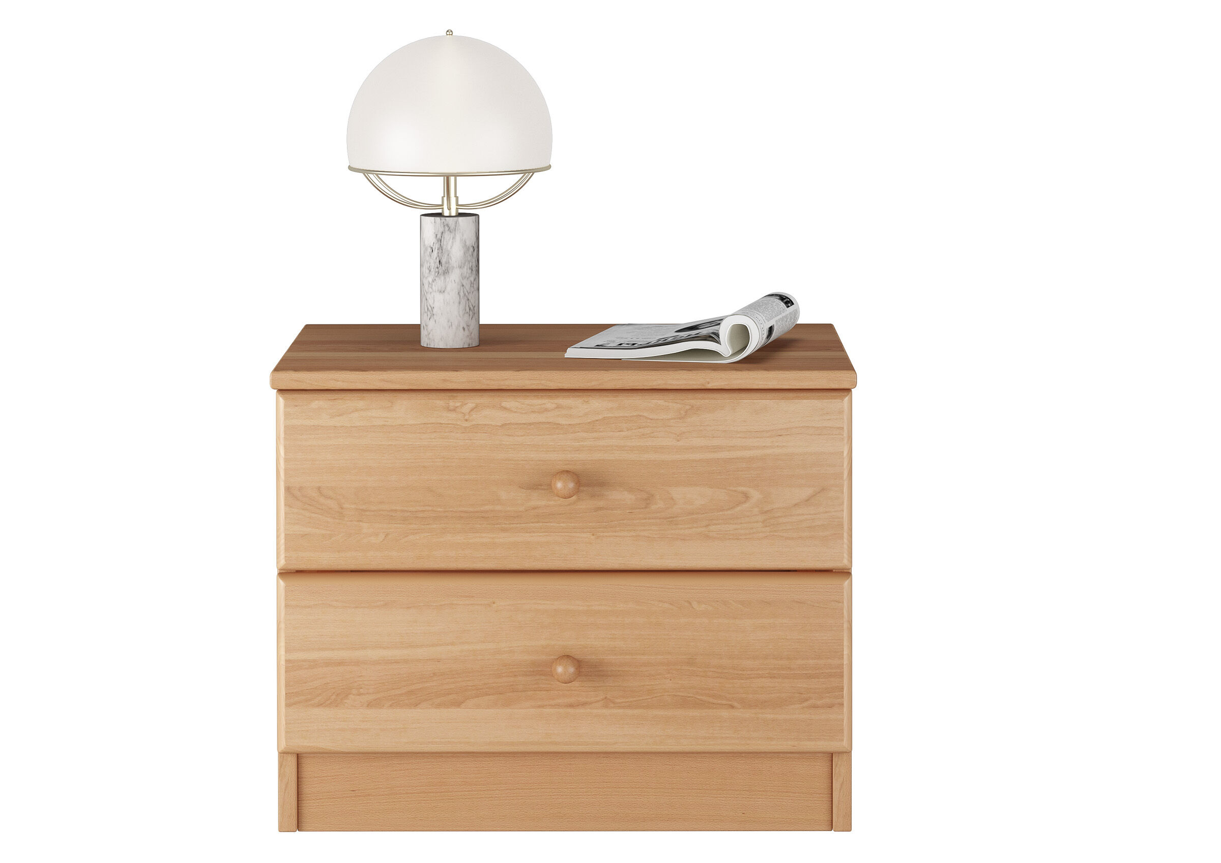 nachtkonsole, nachtkommode, tischlampe, holz, marmor, Buche Nachttisch von vorne