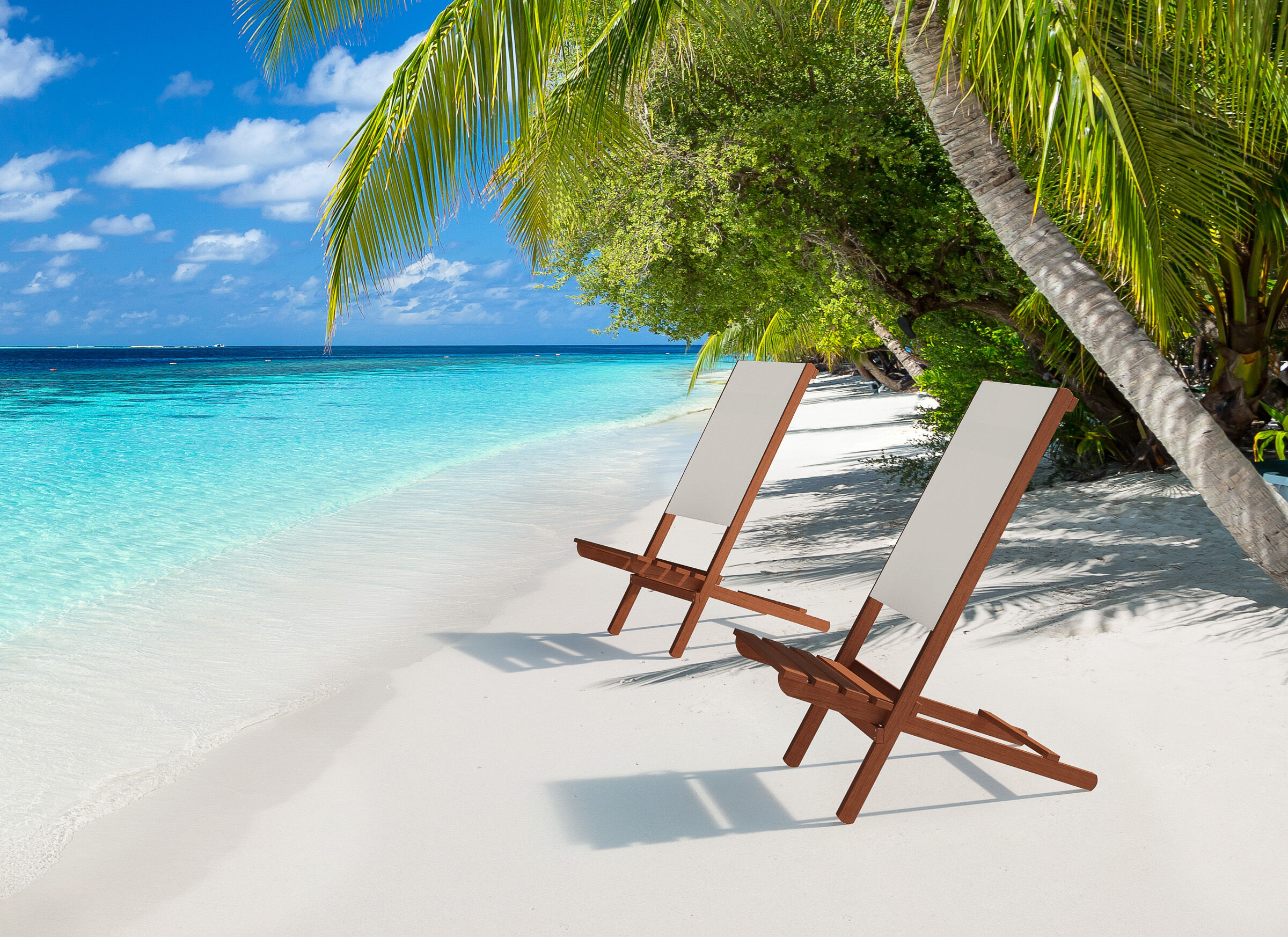 Strandstuhl, Sonnenliege, Palmenstrand, tropisch, Meerwasser, Doppelpack Anglerstühle