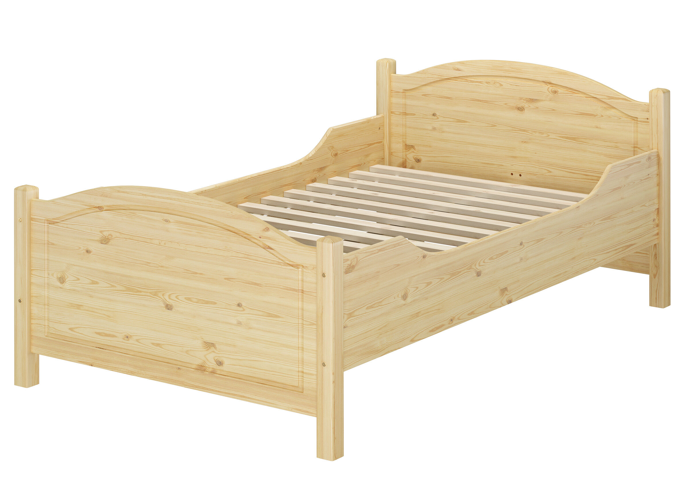 Holzbett, Kinderbett, Massivholz, Kopfteil, Lattenrost, Stabiles Seniorenbett aus Kiefer 120x200 mit Rollrost