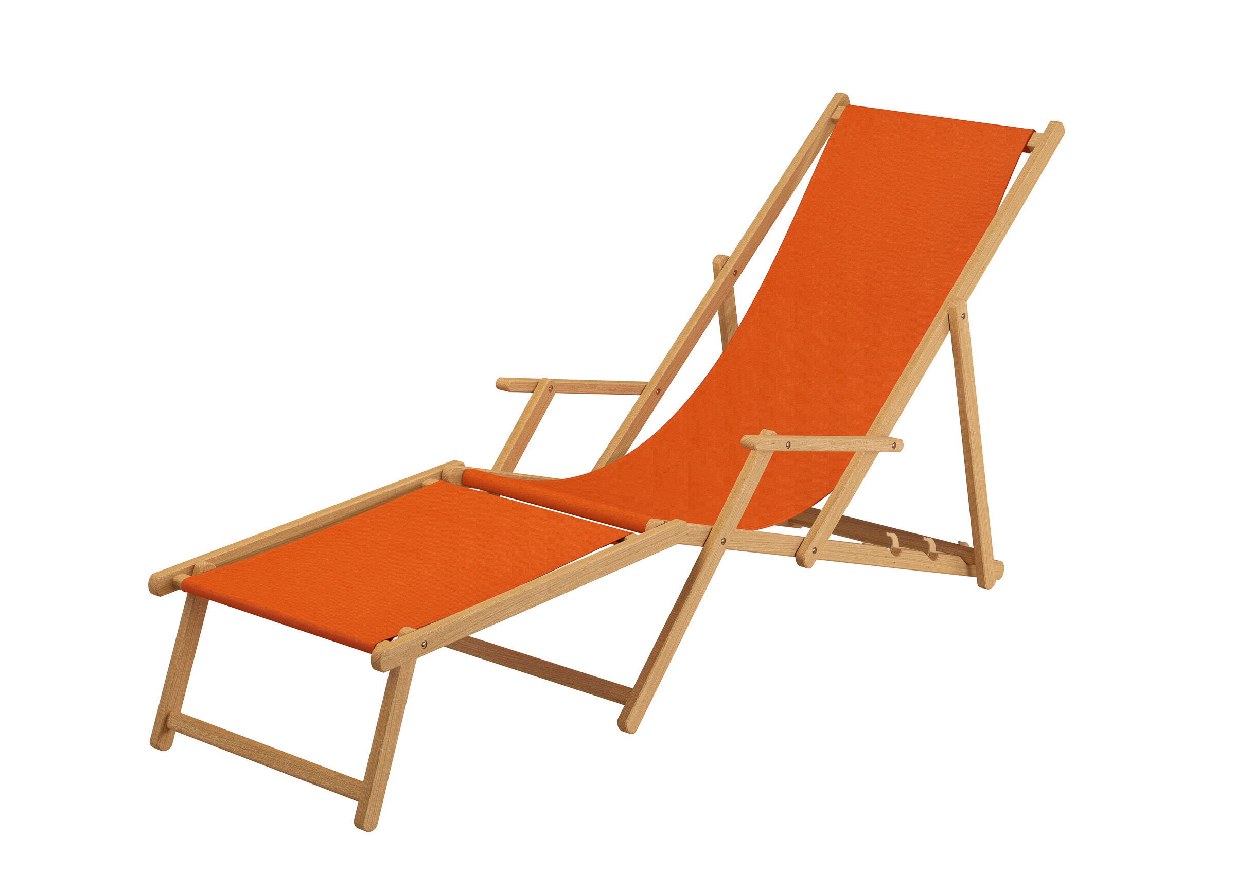 Loungechair, Sonnenliege, Holzgestell, Orange Bezug, Klappbar, Gartenstuhl mit Fußteil Stofffarbe Terracotta
