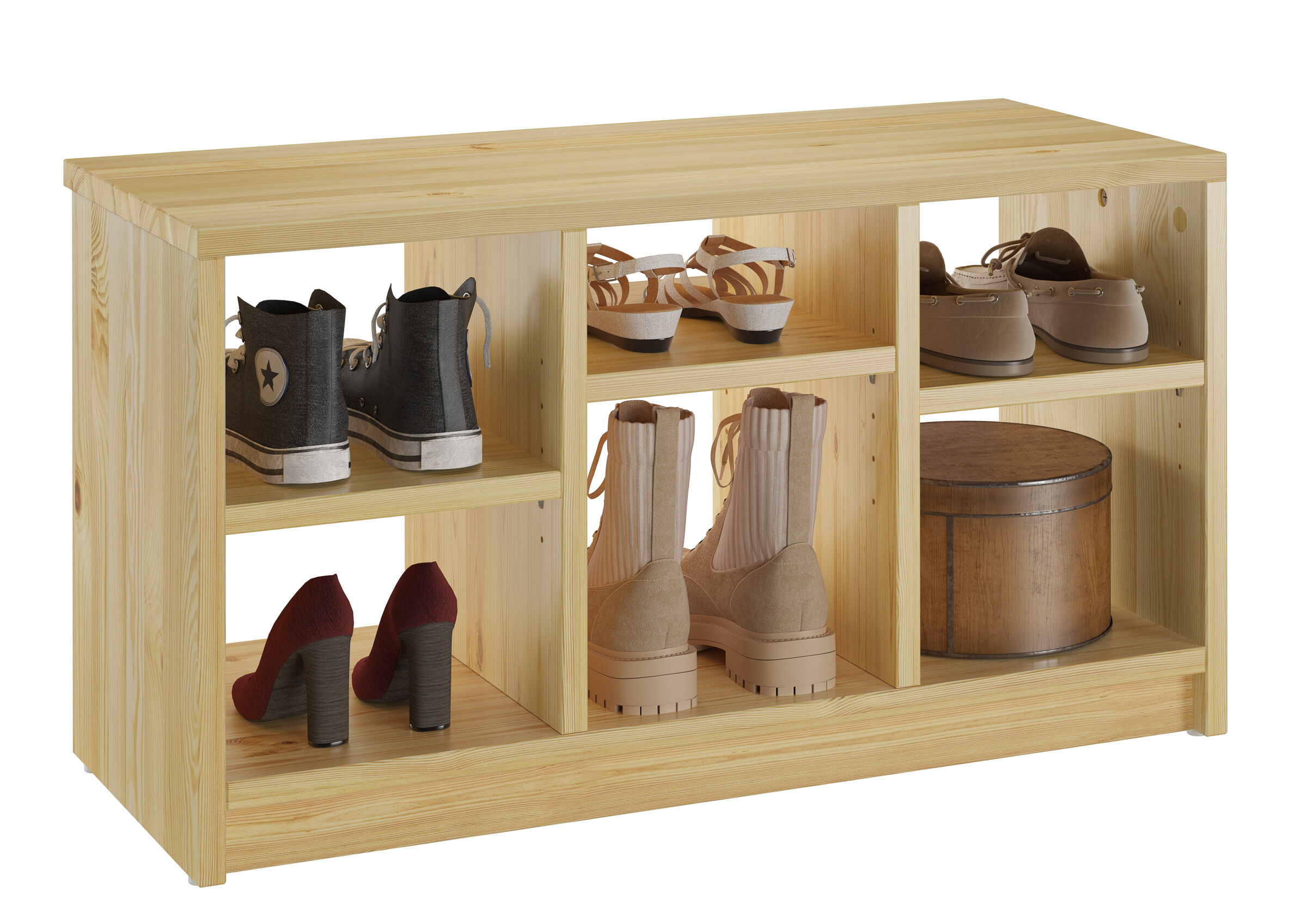 Schuhregal, Schuhschrank, Holzregal, Schuhe, Stiefelregal, Schuhsitzbank mit 6 Fächern