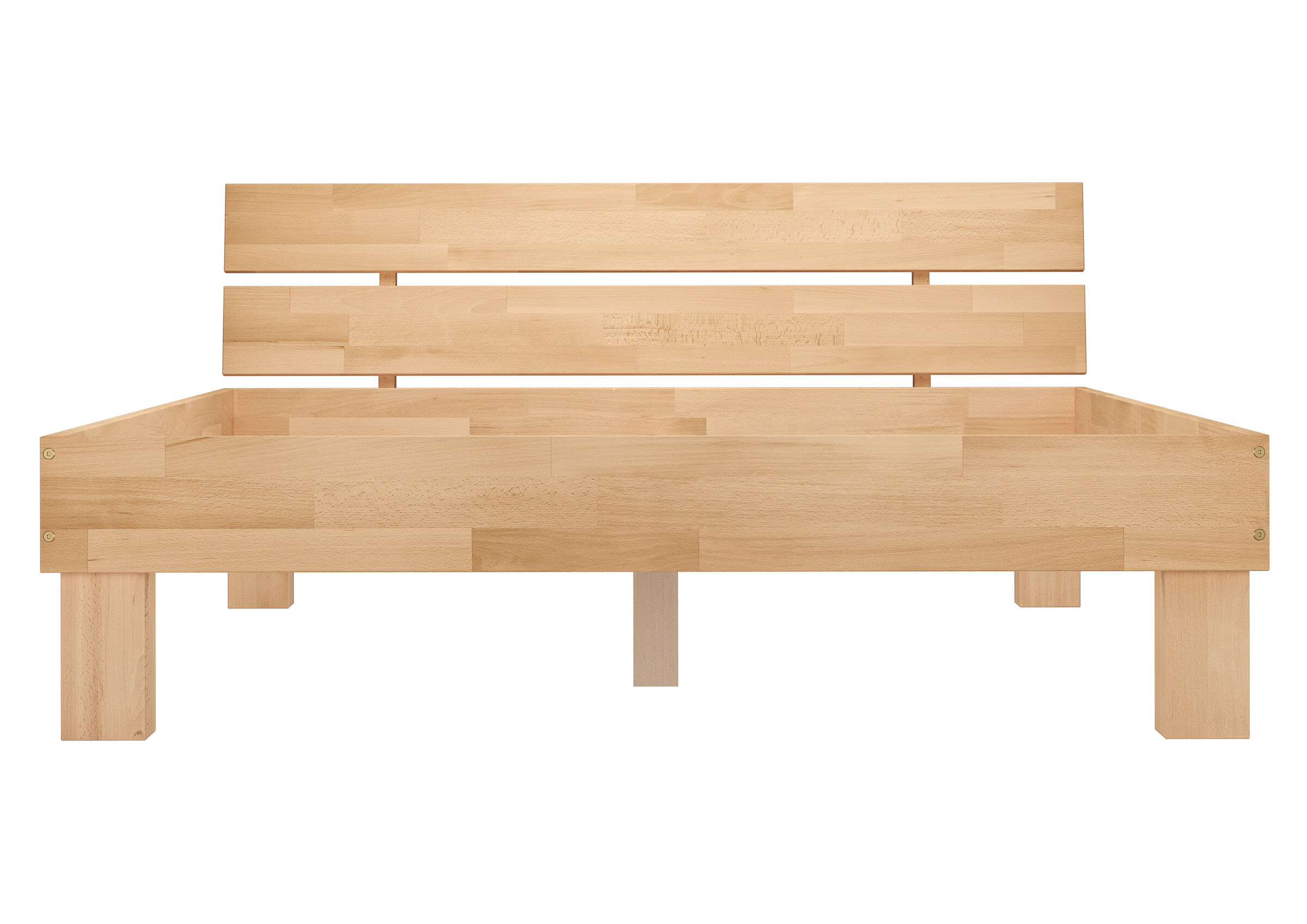 Holzbett, Bettrahmen, Holzplatte, Naturholz, Kastenbett, Detailbild des Gästebettes 140x220 mit Lehne