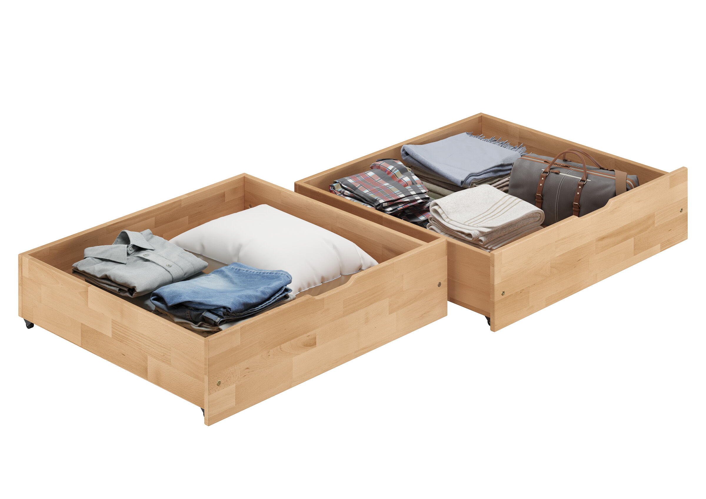 Schubladensystem, Holzbettkasten, Aufbewahrungsschale, Kleiderboxen, Schubladenboxen, Zweigeteilten Bettkästchen