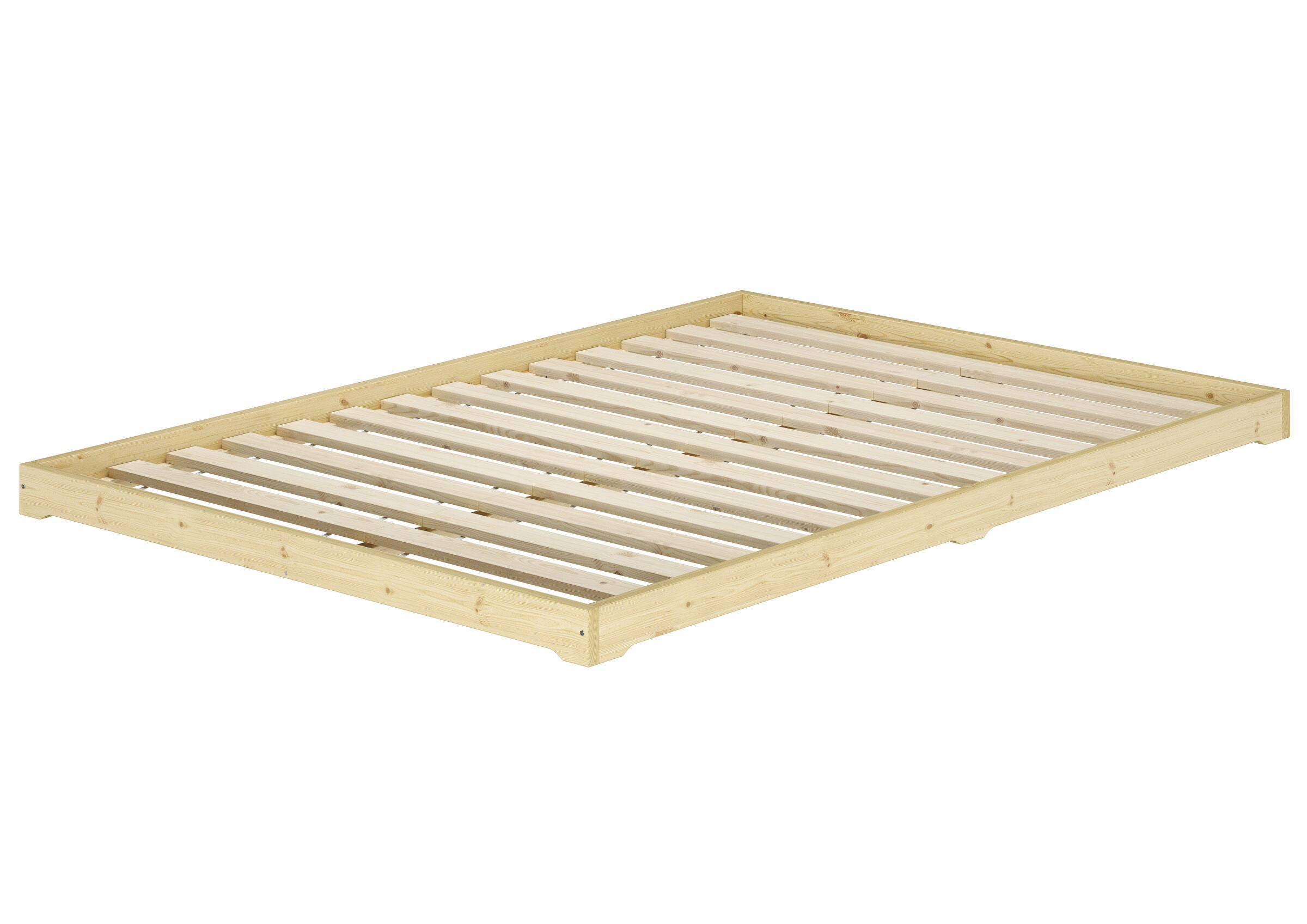 Holzbettgestell, Bettgestell, Rahmen, Kiefer, Slatbed, Niedrigflurbett unbehandelt 200x200