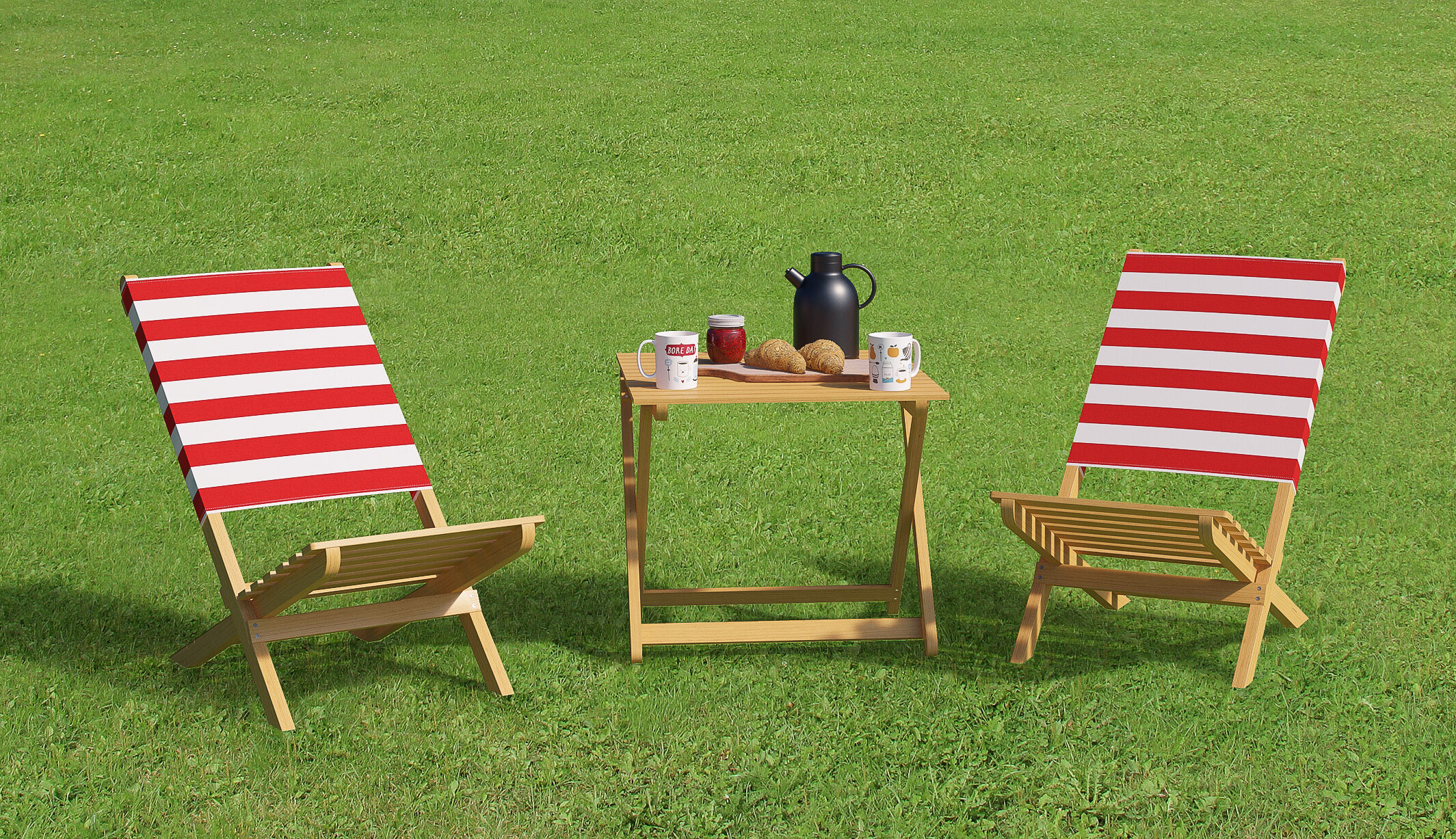 garten, tisch, stühle, koerbchen, frühstücksset, kleiner Gartenstuhl