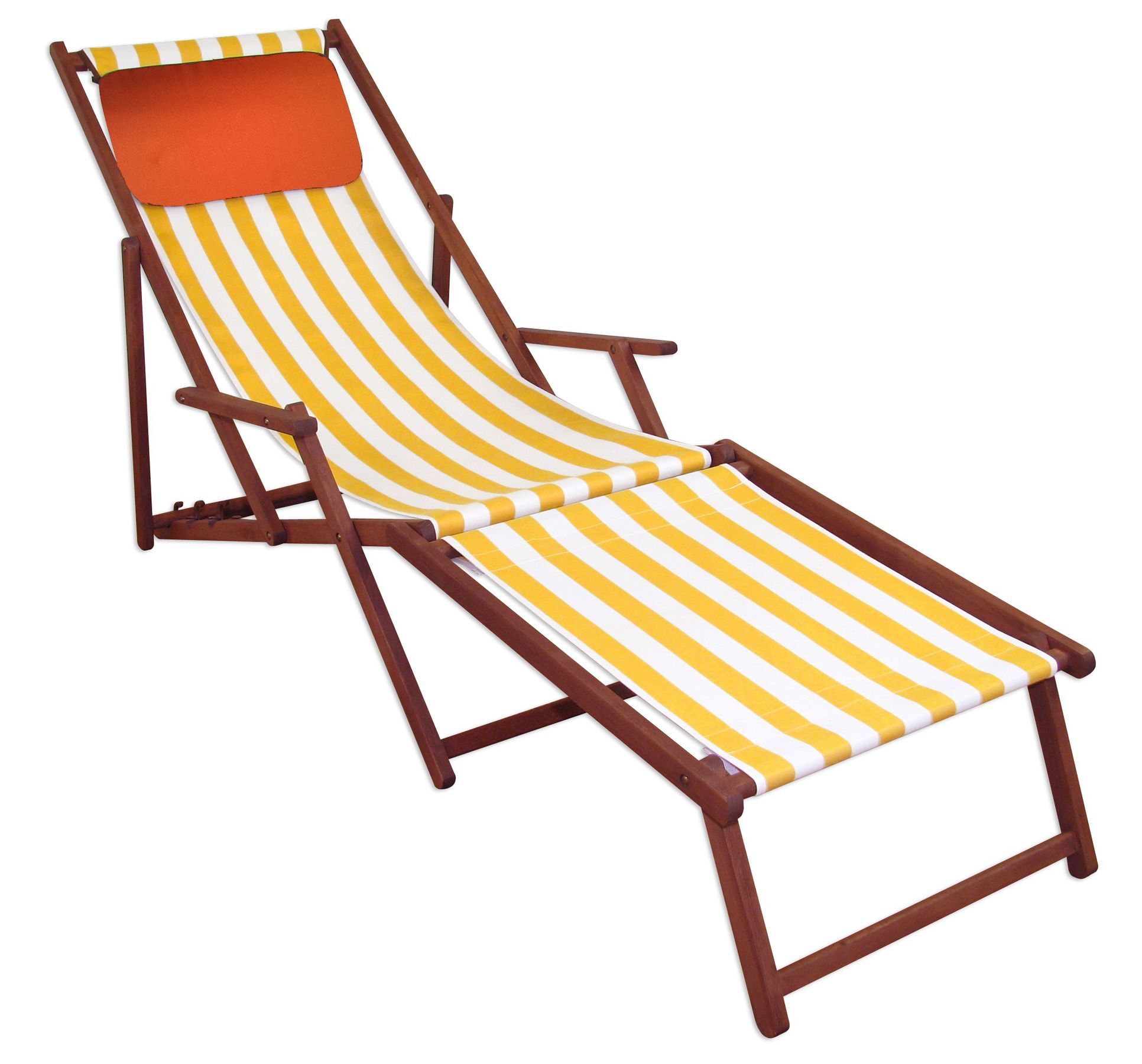 Strandkorb, Sonnenliege, Holzgestell, Gelb-weiße Streifen, Sonnenliege mit Rückenlehne,
