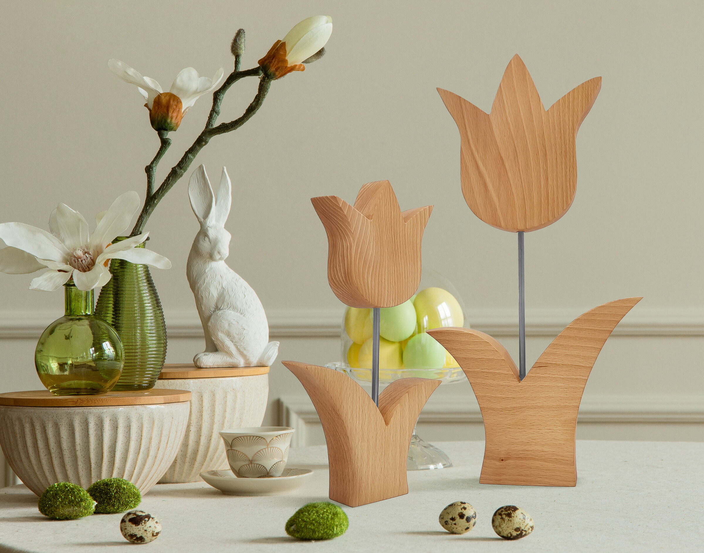 Holztulpen, Tischdeko, Deko aus Buche