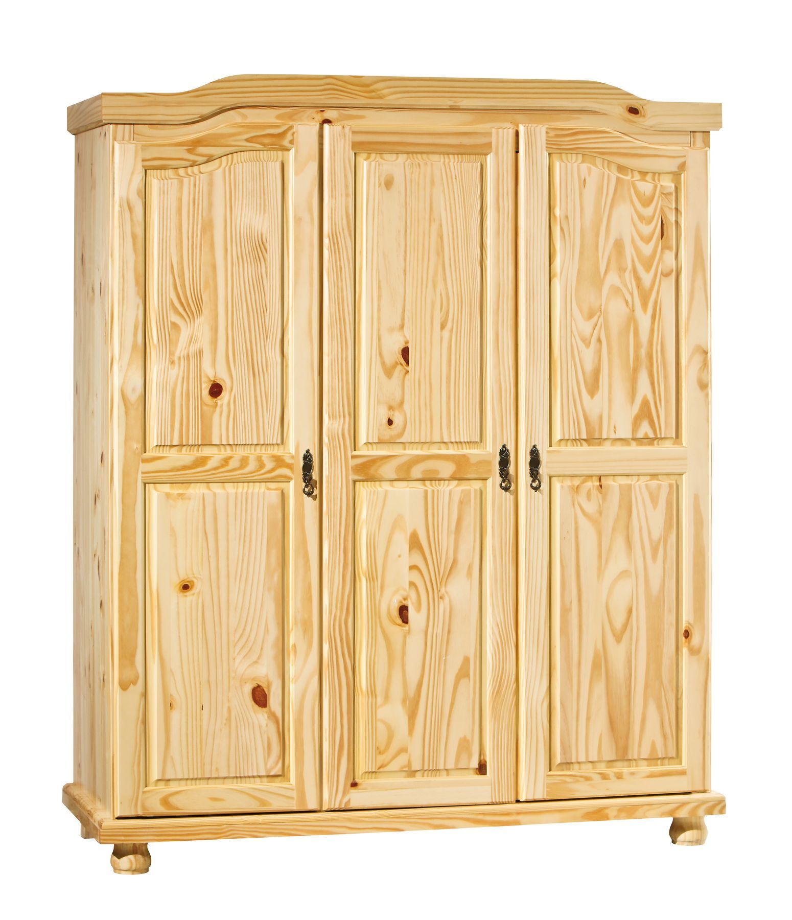 Holzschrank, Küchenschrank, Schrank, Massivholz, vier Türen, rustikaler Bauernschrank mit 3 Türen Kiefer natur