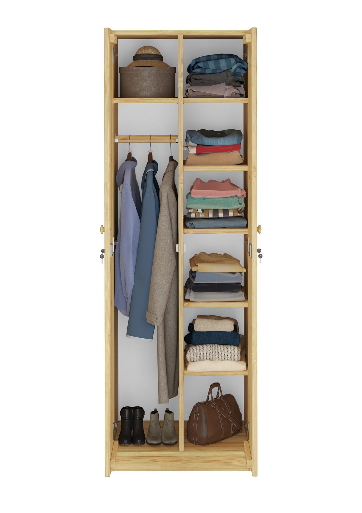 Kleiderschrank, Wardrobe, Aufbewahrung, Kleidung, Schuhe, Kieferschrank-Kleiderschrank natur