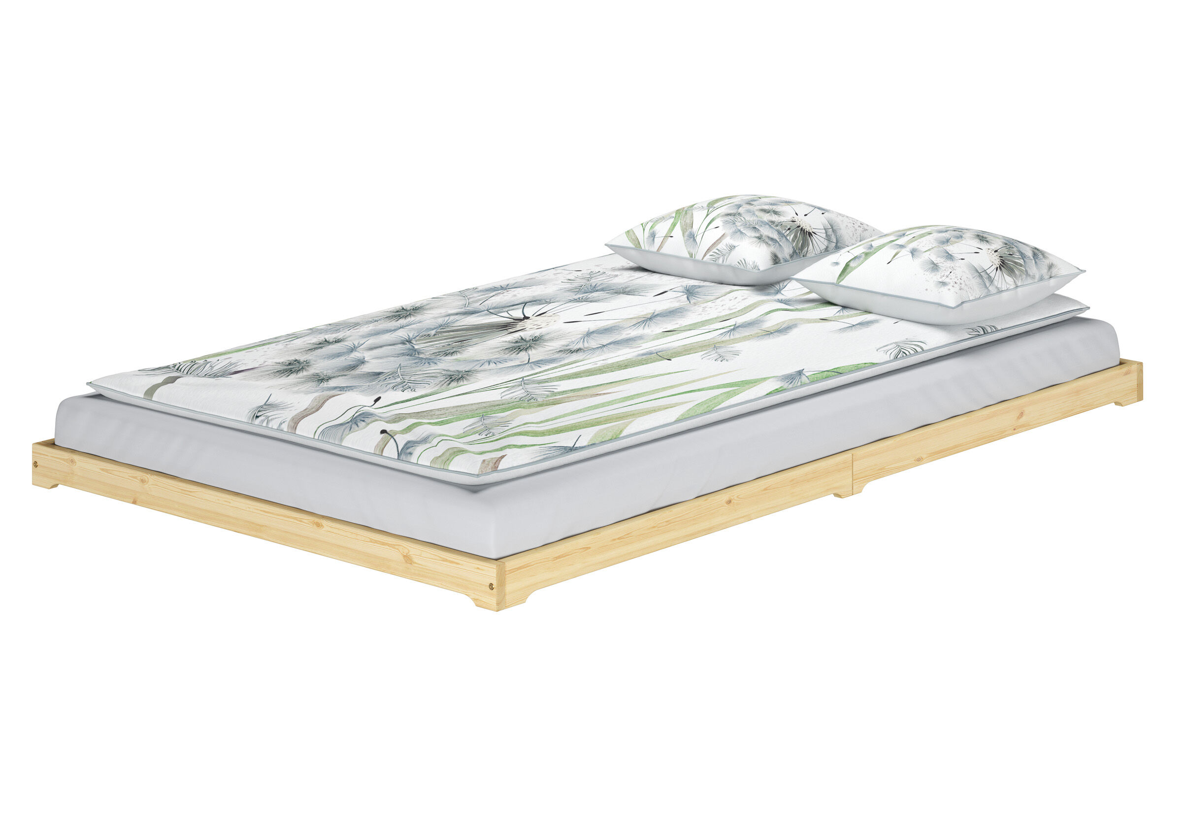 Königbett, Boxspring-Bett, Bettgestell, Matratze, Kissenbezüge, Extra niedriges Doppelbett 140x220