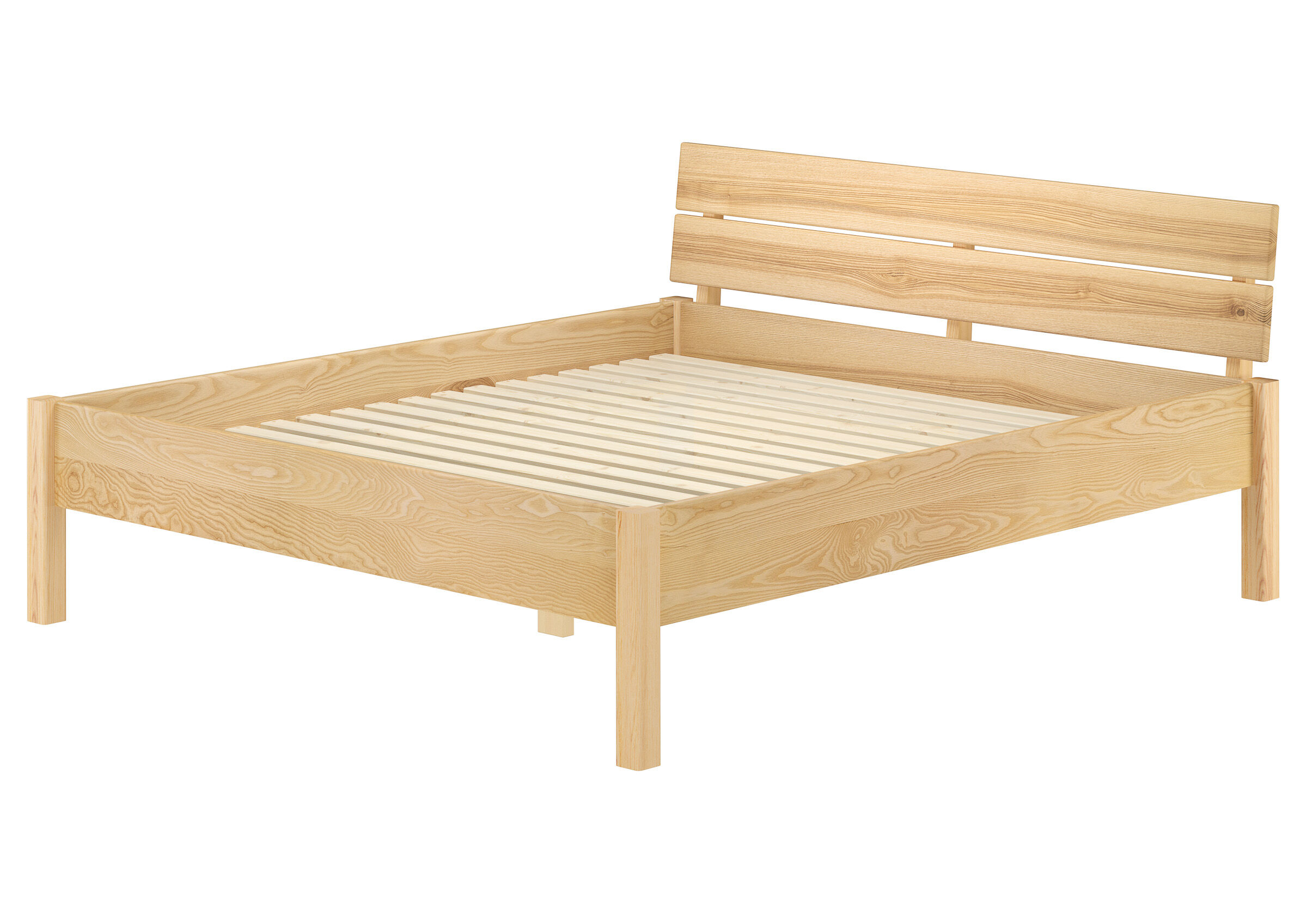 bettgestell, holz, natürliche farbe, bettrahmen, lattenrost, Metallfreies Holzbett Esche 160x200 mit Rollrost