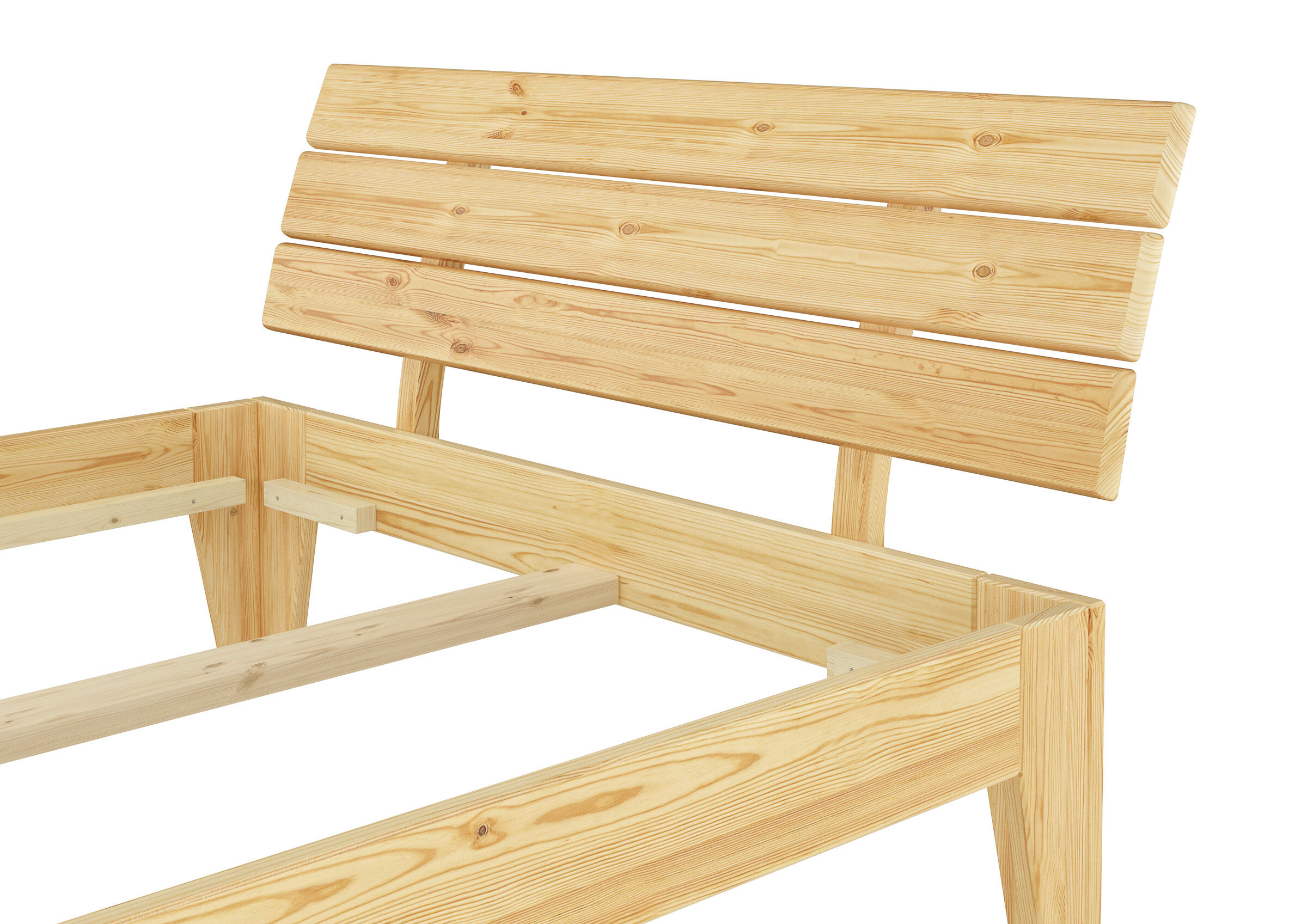 Holzbank, Gartenbank, Sitzbank, Holzoberfläche, Holzbearbeitung, Kopfteil Kiefer natur