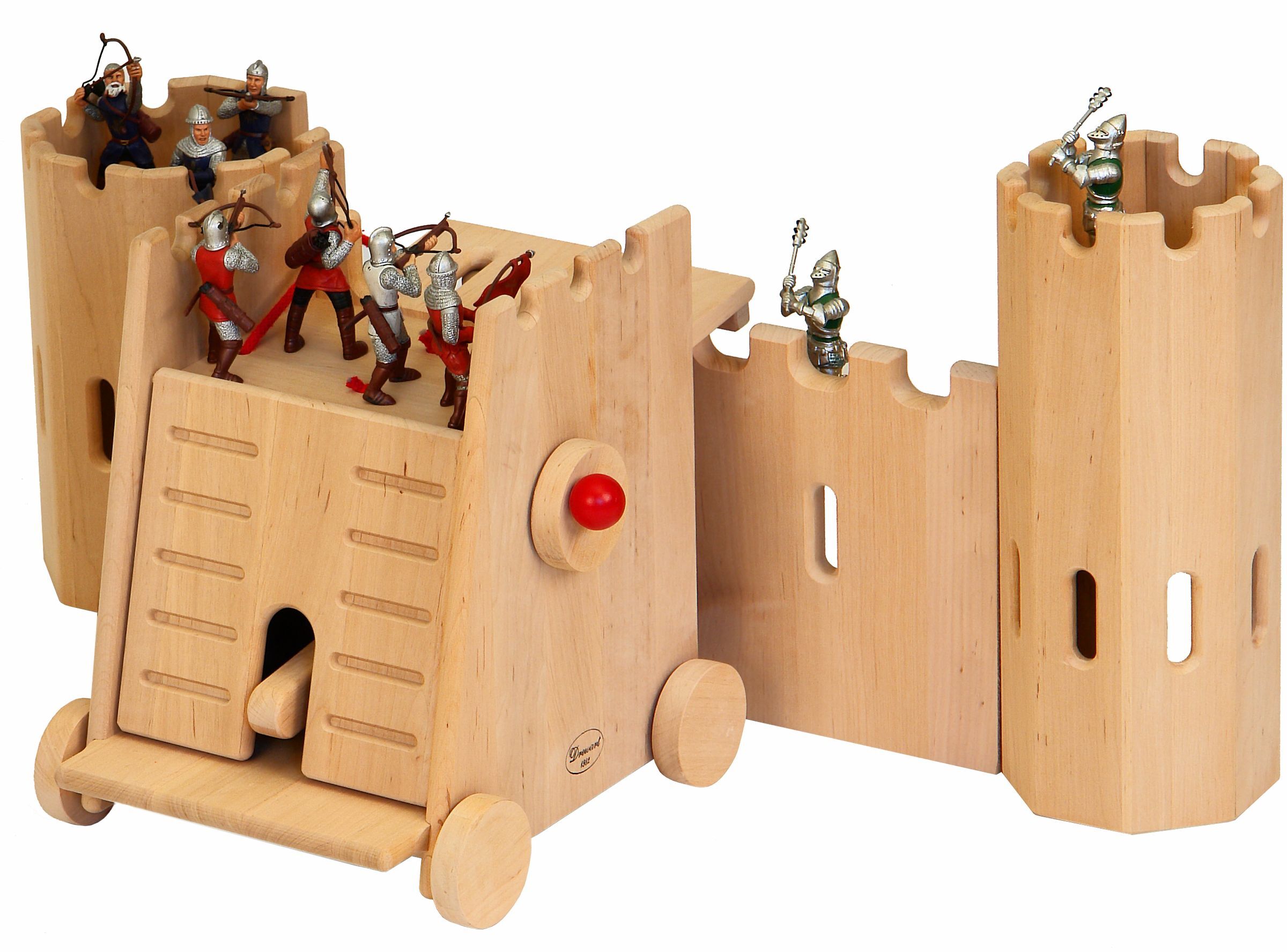 Holzspielzeug, Ritterburg, Krieger, Holzfiguren, Wagenspielzeug, Holzrammbock