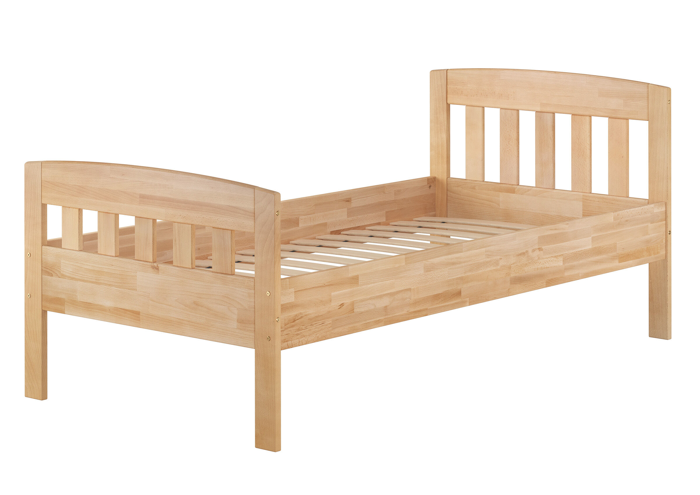 Holzbettrahmen, Holzbettenrahmen, Einzelbett, großer Bettrahmen, Naturholz, Bettgestell massive Buche 100x200