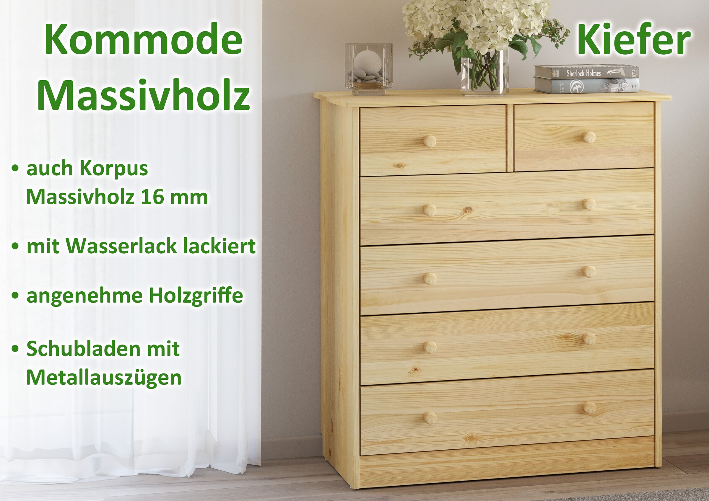 Massivholz, Kommode, Holz, Kasten, Schubladen, Echtholzkommode Highlights
