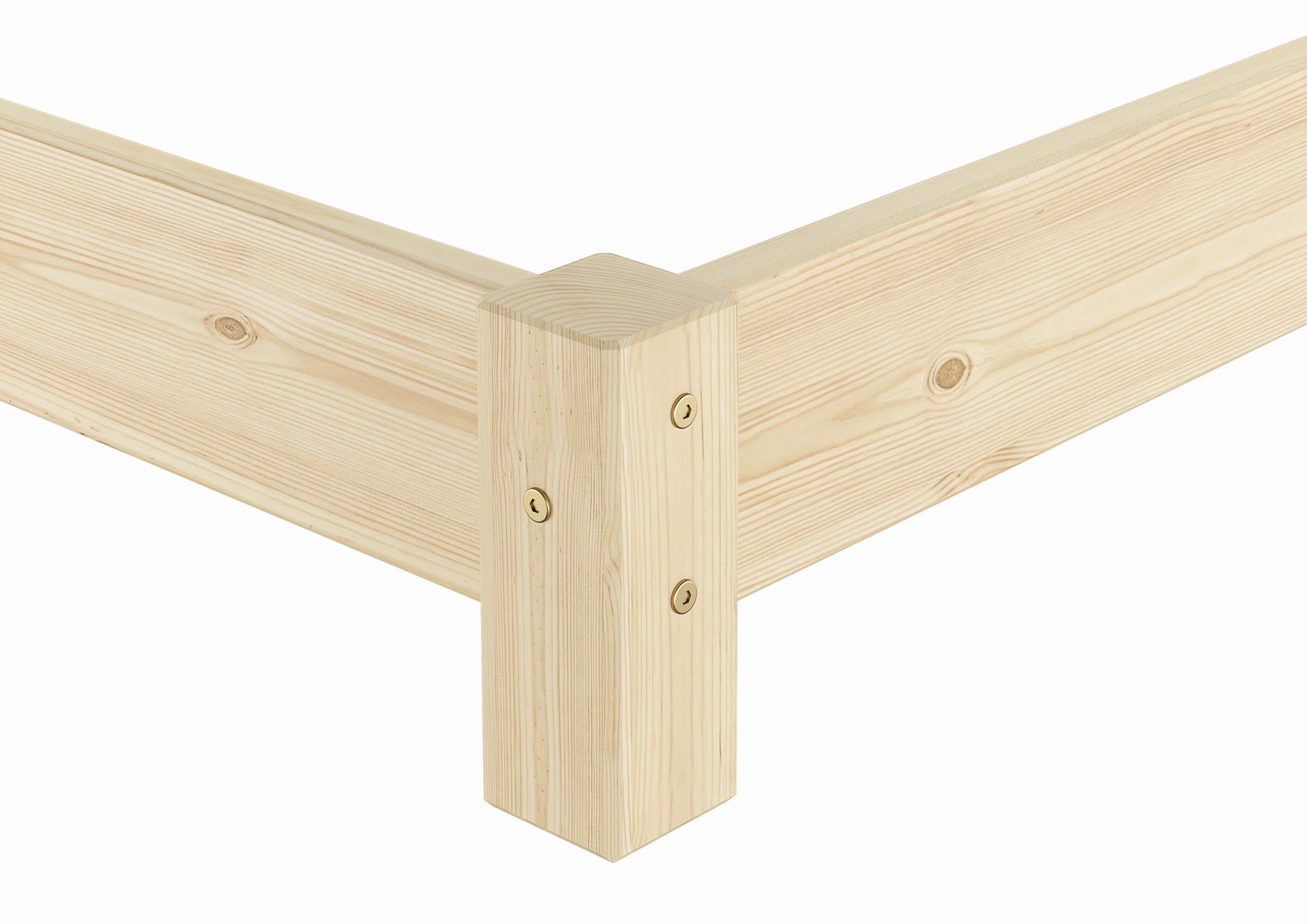 Holzbettgestell, Holzlatten, Kreuzverbindung, Massivholz, unbehandelt, Bettrahmen Verbindung im Detail