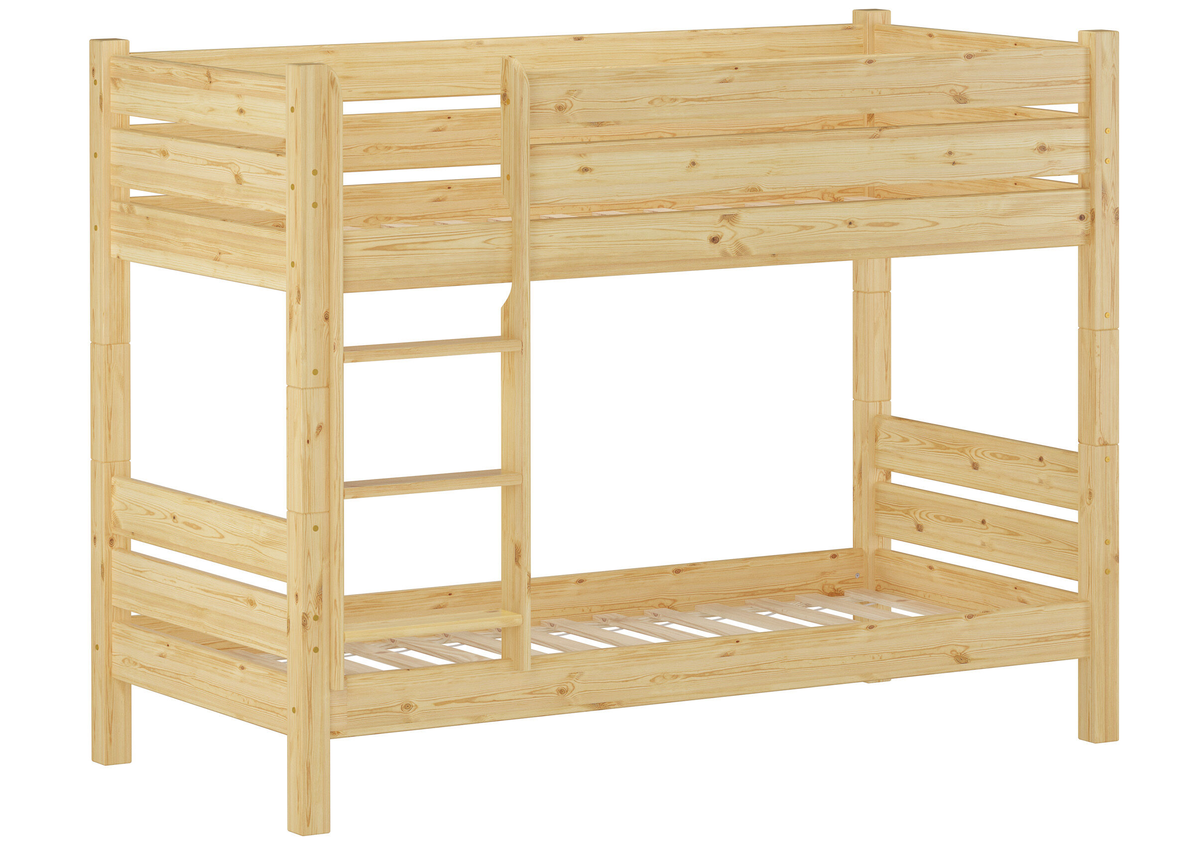 Holzbett, Etagenbett, Kinderbett, Holz Natur, Leiterbett, Holz Etagenbett Kiefer natur mit Rollrost