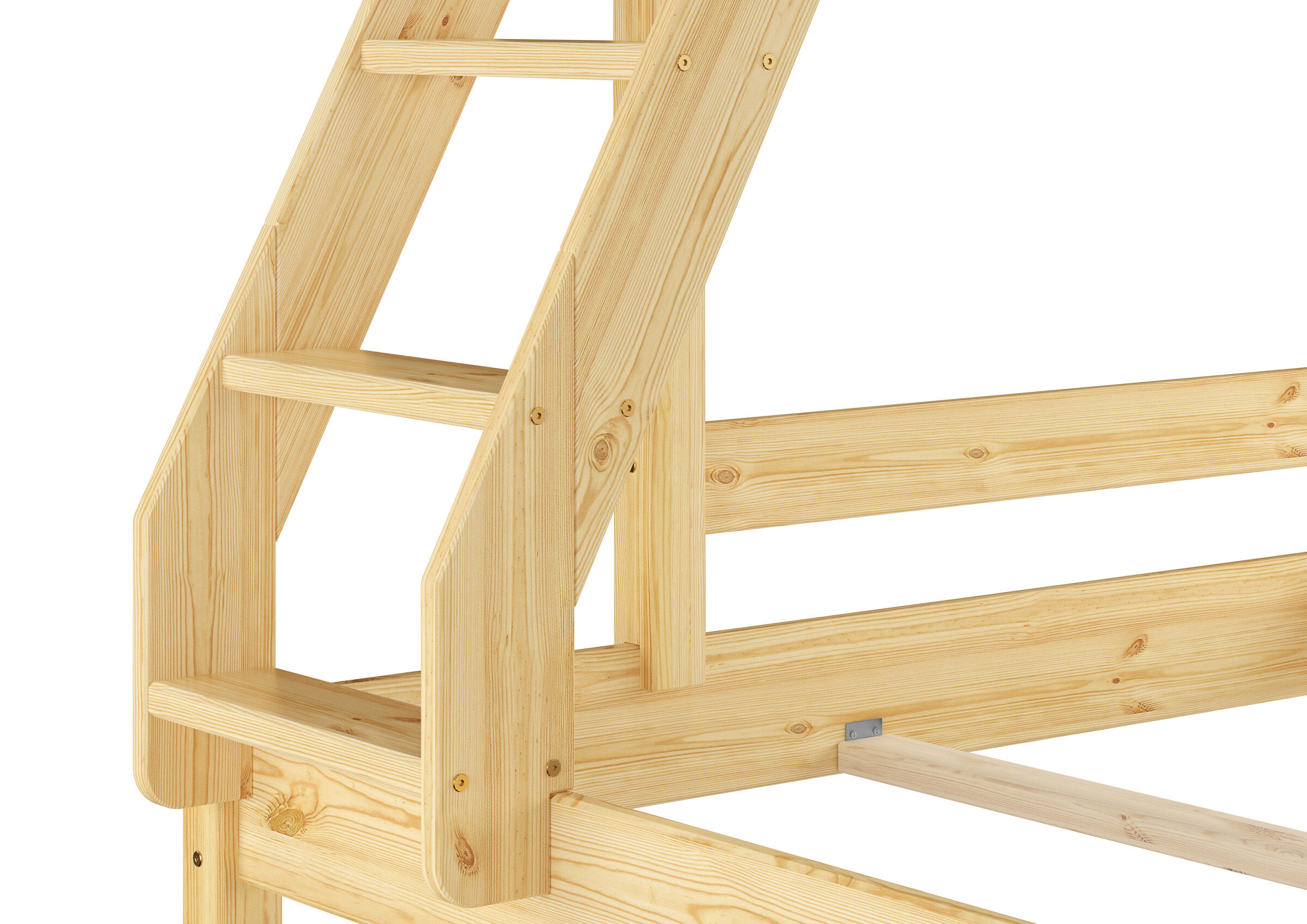 Holzleiter, Holzstufen, Leiter, Massivholz, Naturholz, Etagenbett Kiefer natur unteres Bett
