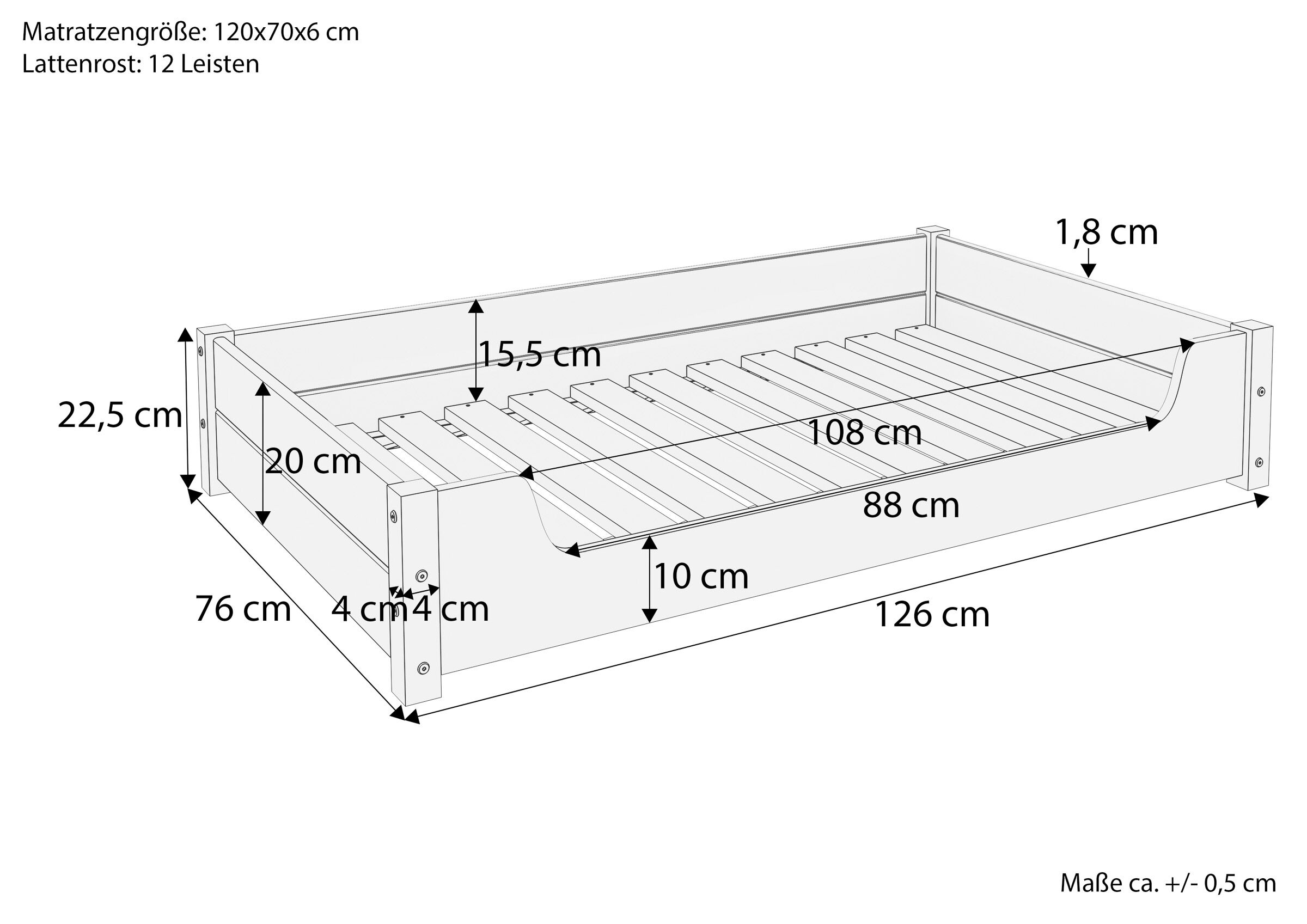 Kastenbett, Holzrahmen, Lattenrost, Kastenbettgestell, Bettrahmen, Massskizze Hundebett XXL