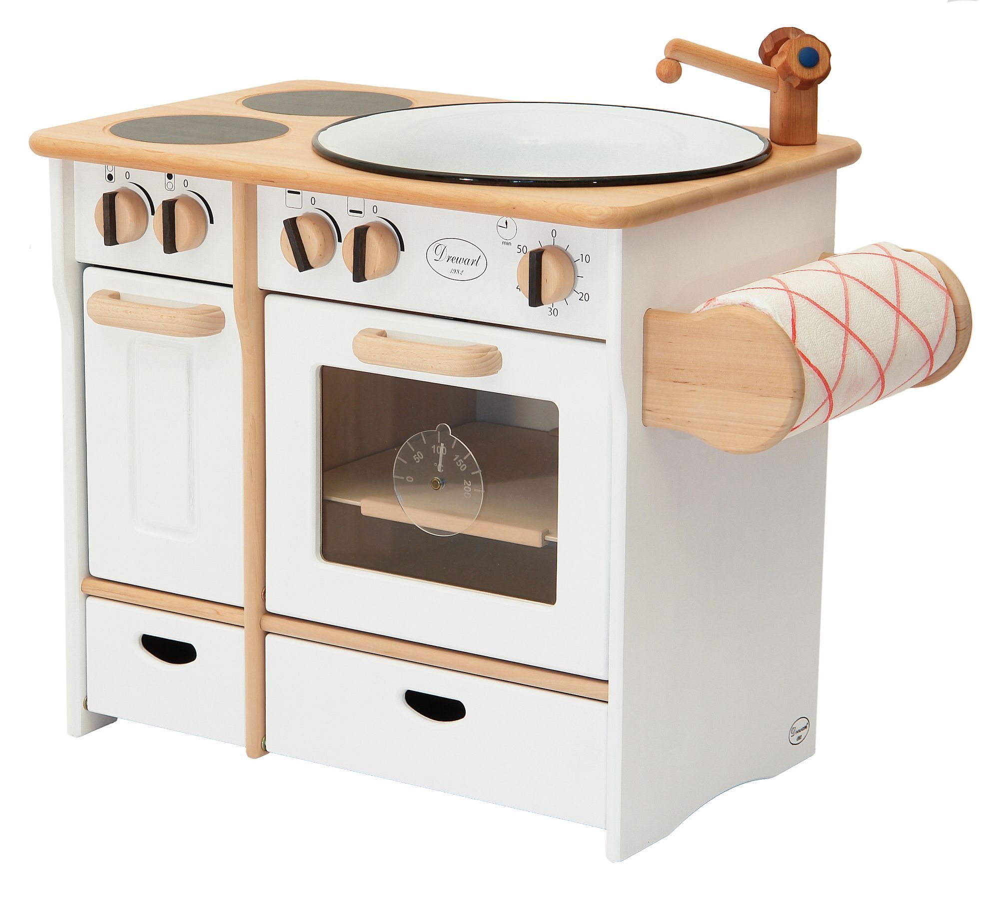 Küche Spielset, Holzspielzeug, Kinderküche, Backofen, Wasserhahn, weiße Kinderküche