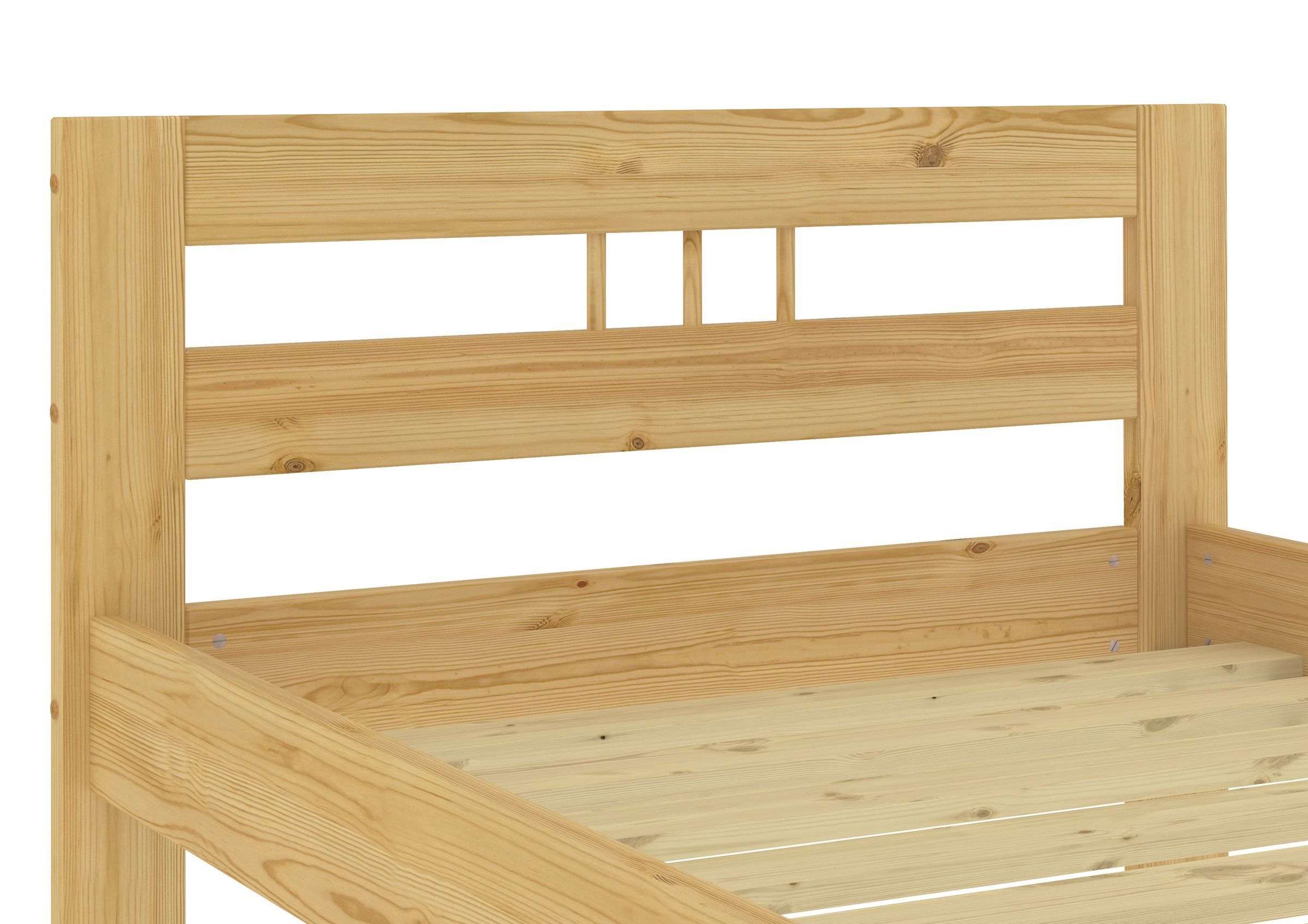 holz, bettrahmen, naturholz, holzlatten, holzbettrahmen, Detailbild Kiefer natur Kopfteil