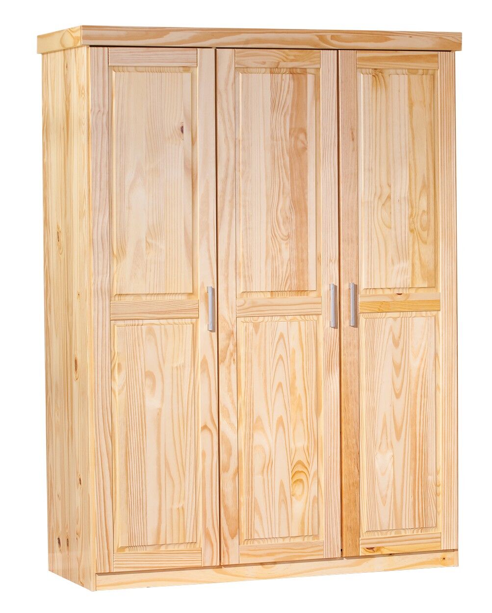Holzschrank, Kleiderschrank, Naturholz, vier Türen, Schrank mit Griffen, Schlichter Kleiderschrank Kiefer massiv